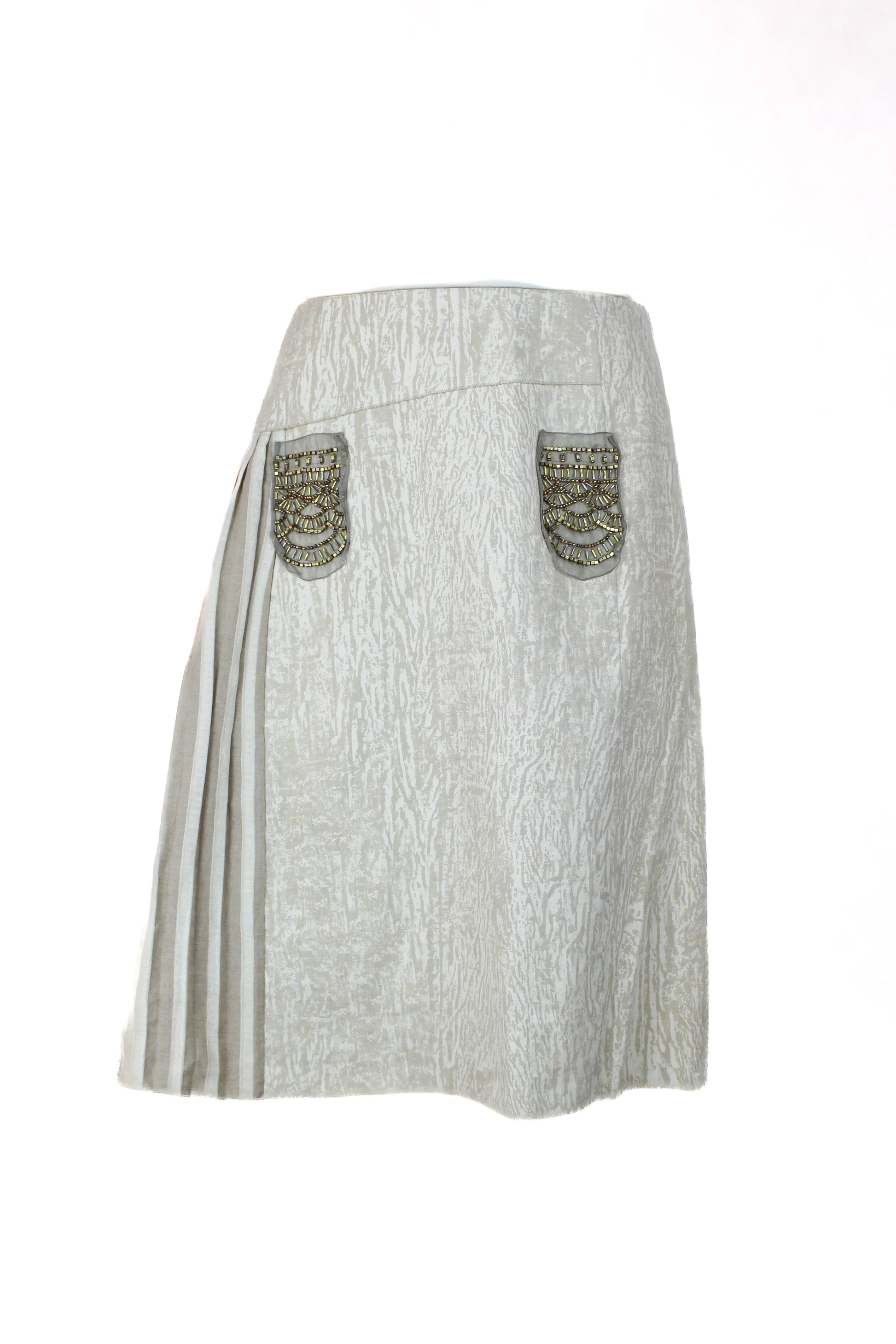 Linen Skirt with Asymmetric Pleats and Beaded Details SS2006