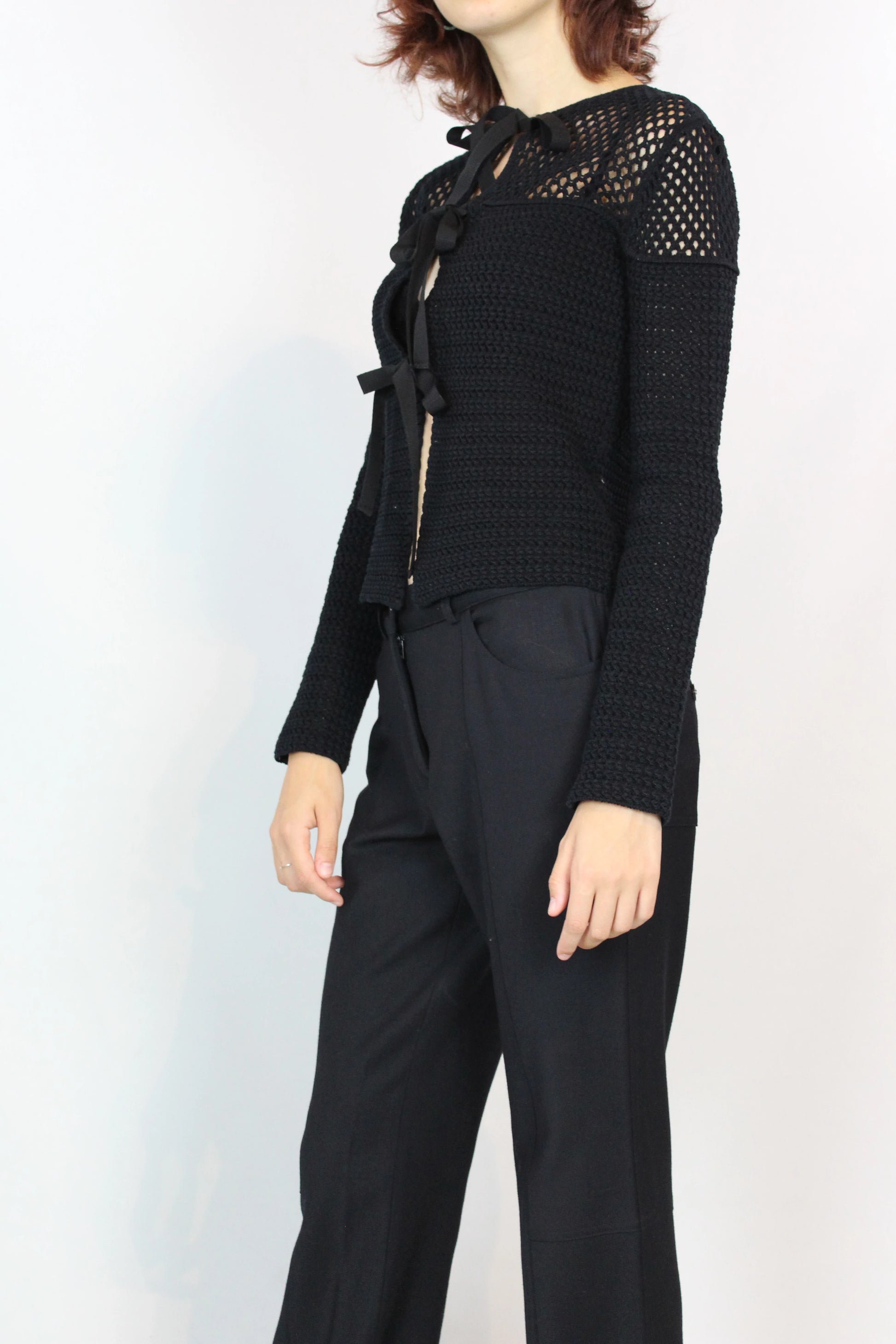 Net effect black cardigan with ribbons SS2009