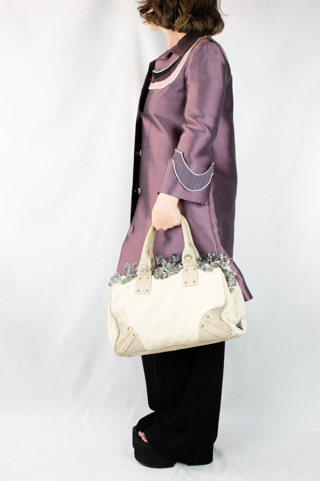Natural canvas handbag with crystals SS2010