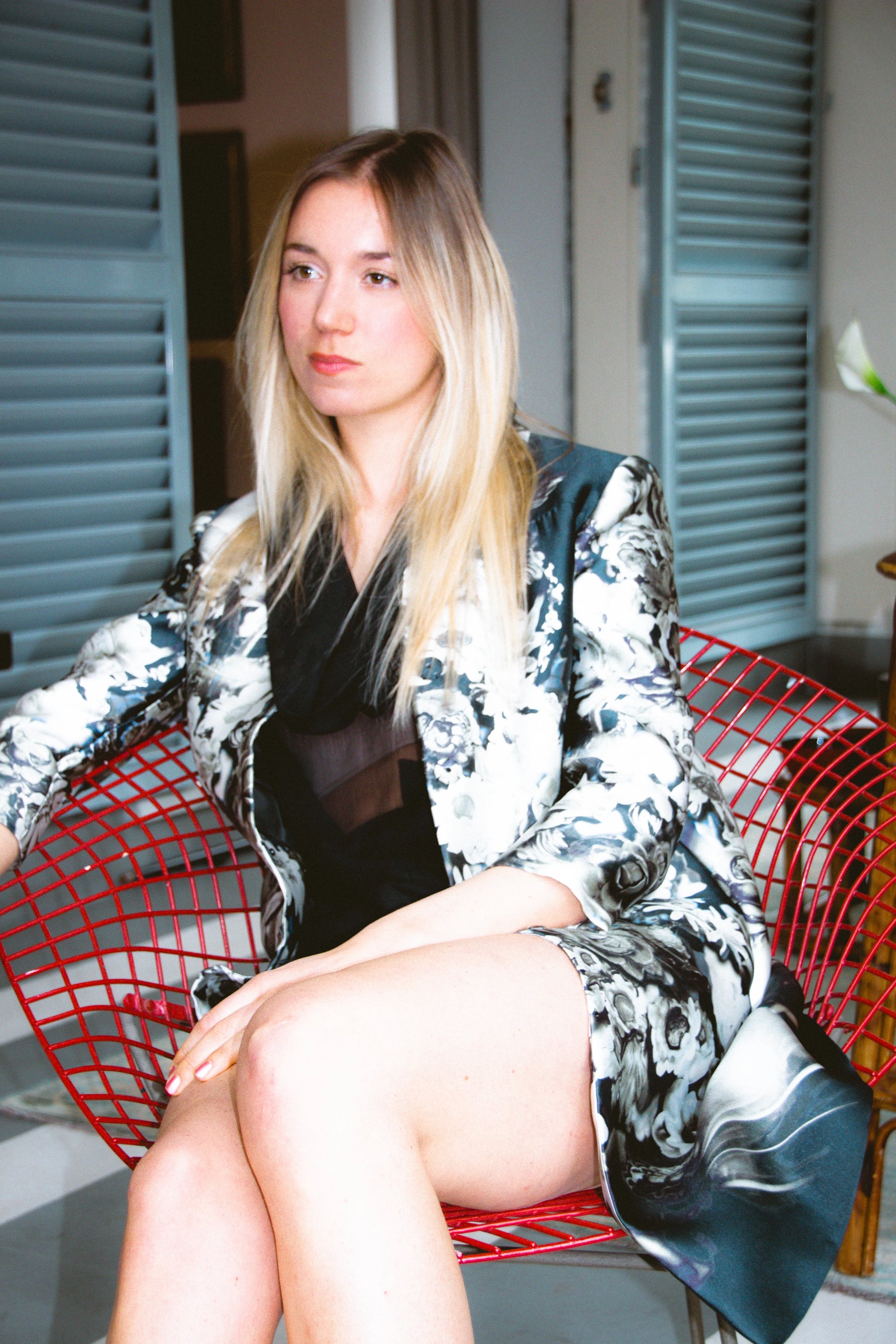 Black and White Floral Silk Coat SS2010