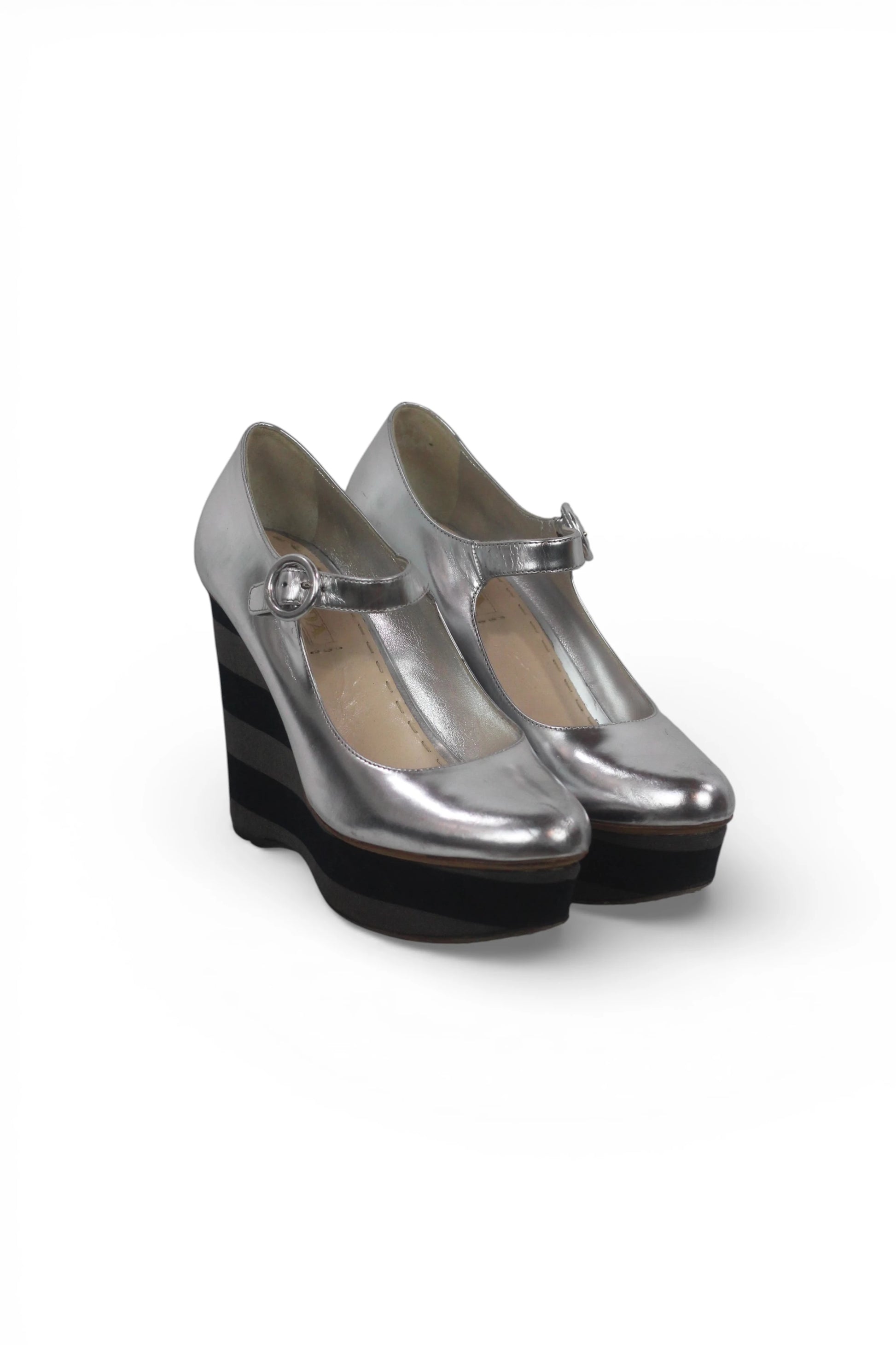 Silver Leather Wedge Sandals with Ankle Strap SS2011