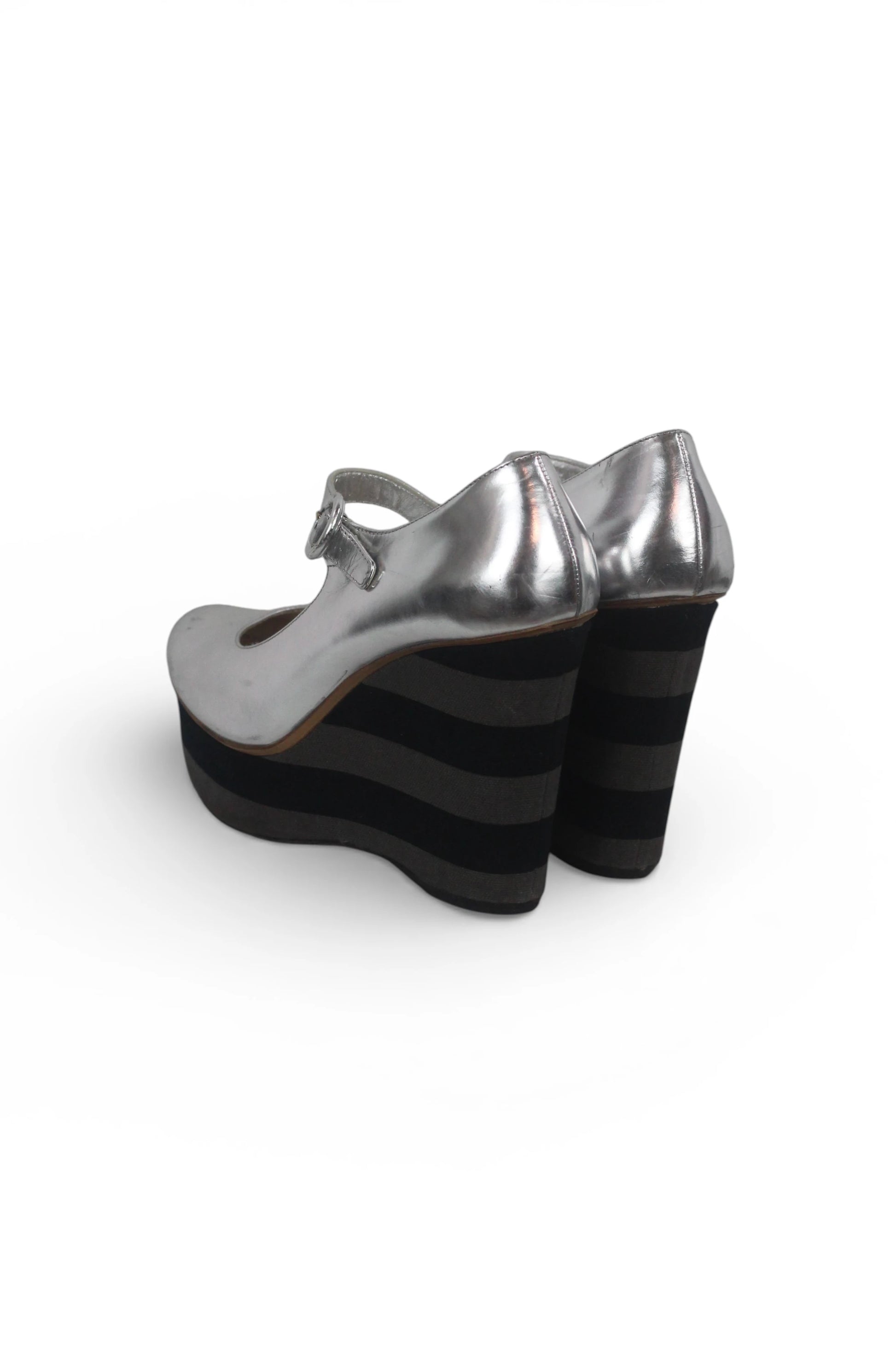 Silver Leather Wedge Sandals with Ankle Strap SS2011