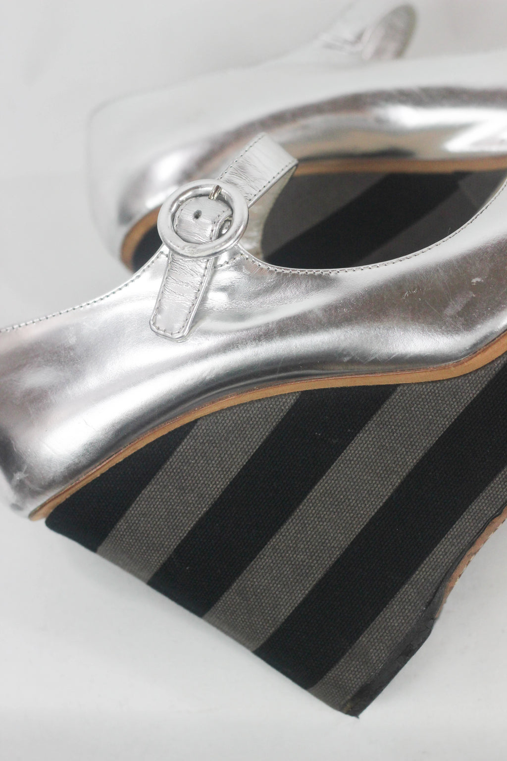 Silver Leather Wedge Sandals with Ankle Strap SS2011