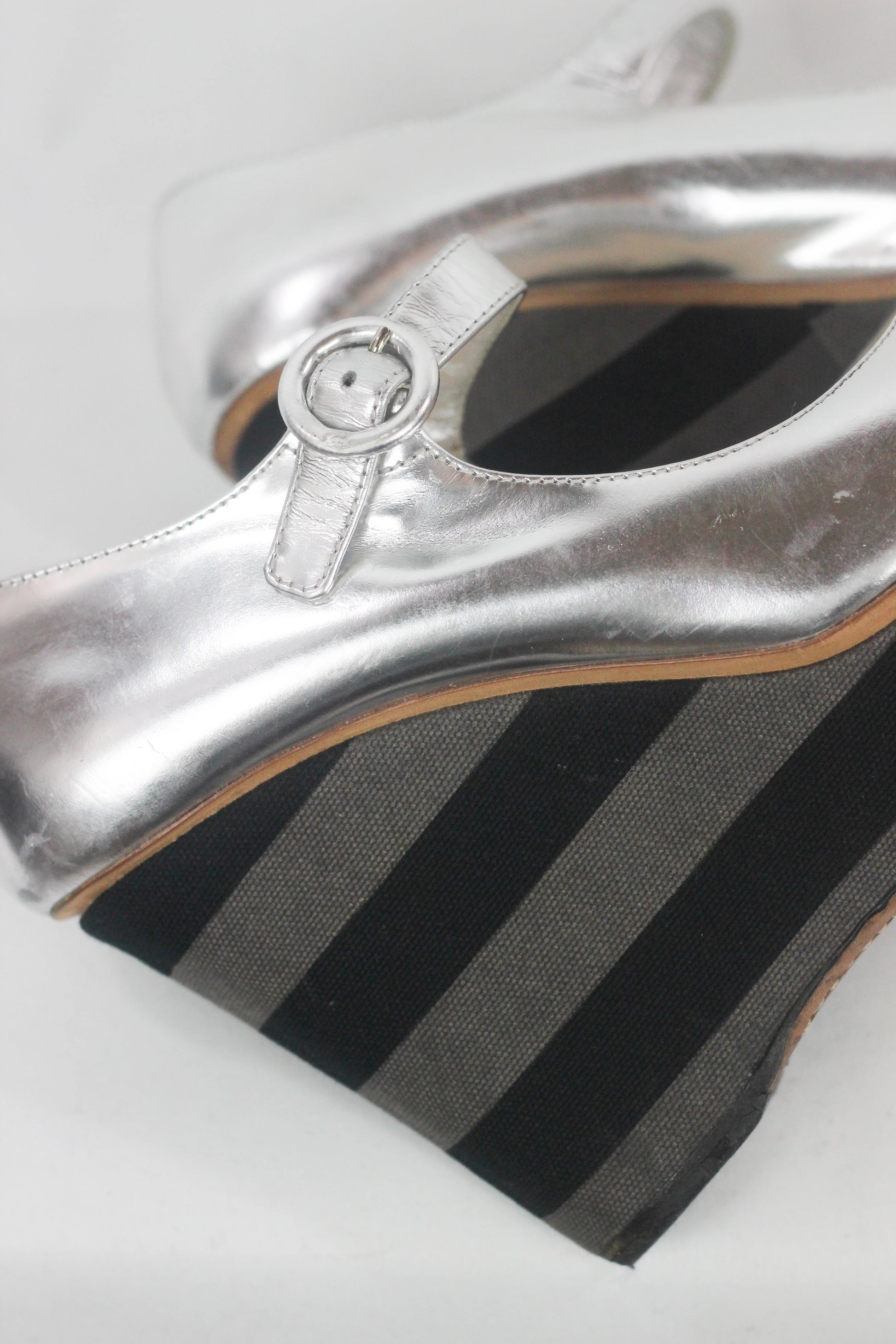 Silver Leather Wedge Sandals with Ankle Strap SS2011