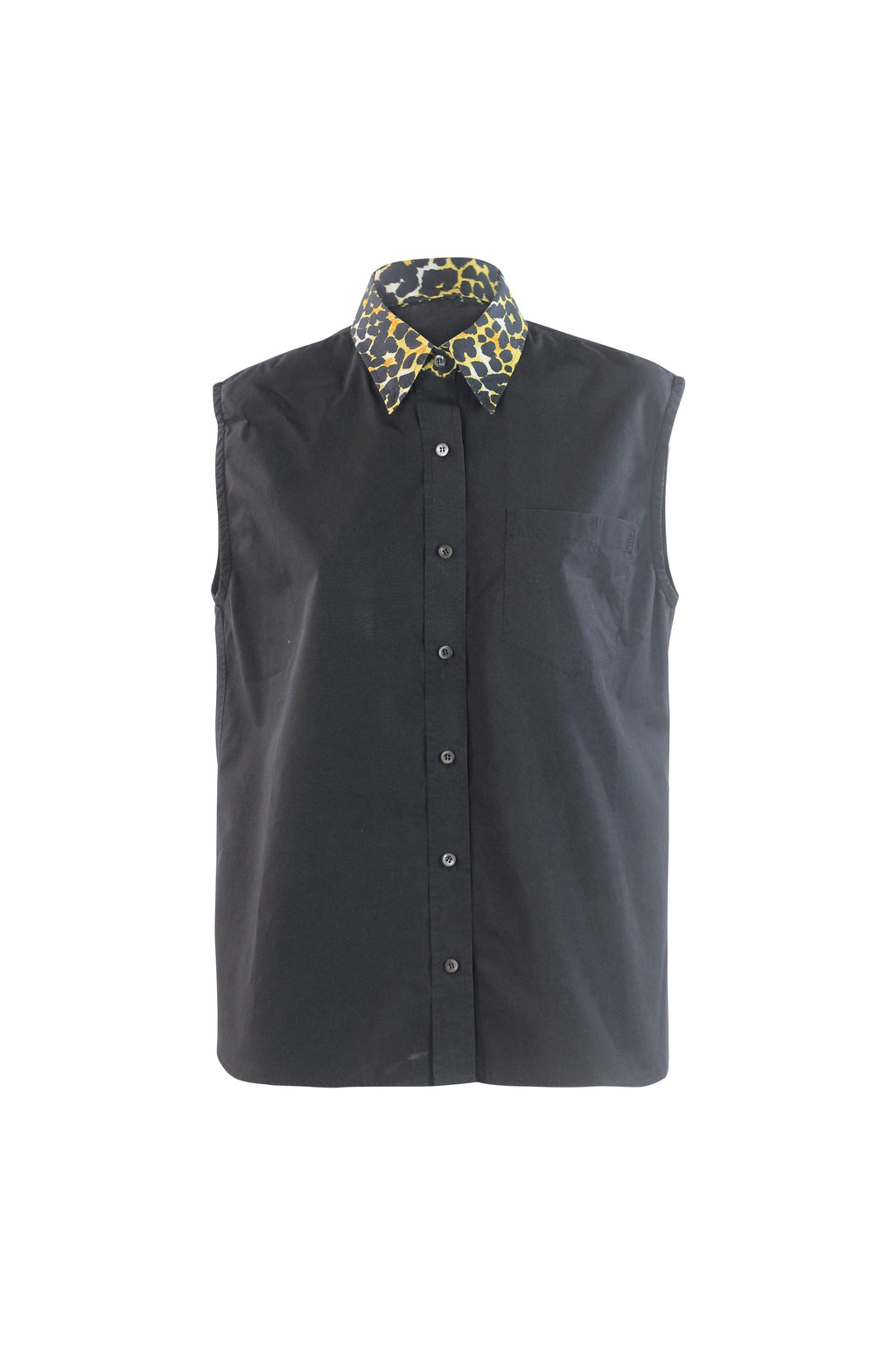 Black Cotton Leopard Collar Shirt SS2018