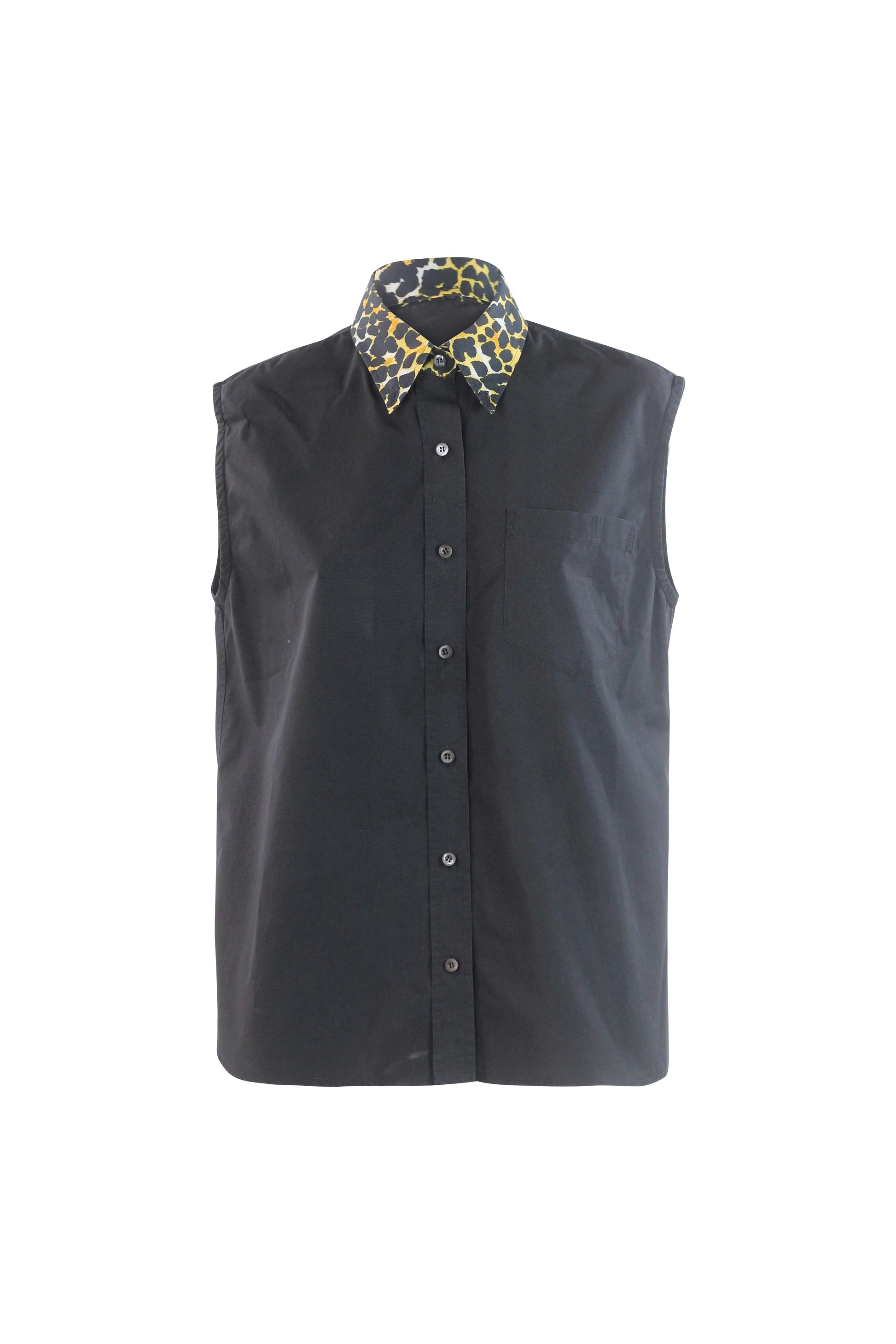 Black Cotton Leopard Collar Shirt SS2018