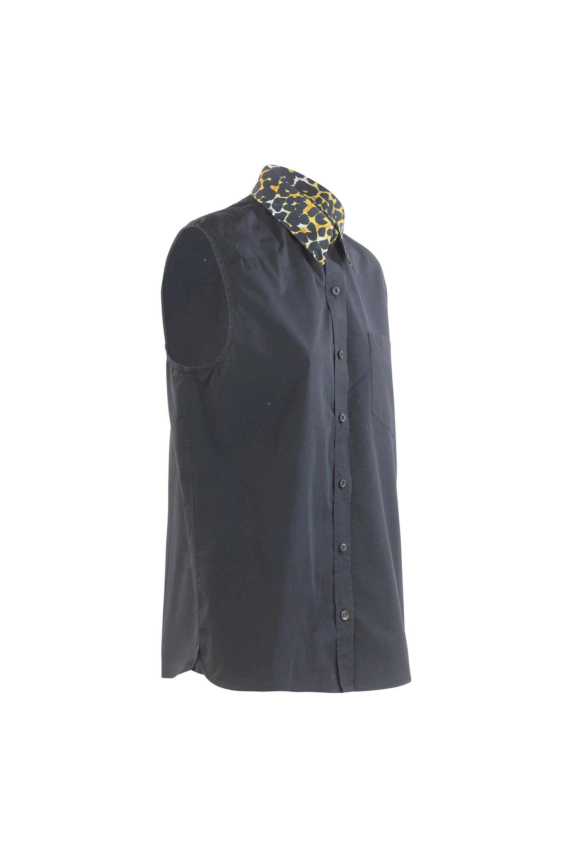 Black Cotton Leopard Collar Shirt SS2018