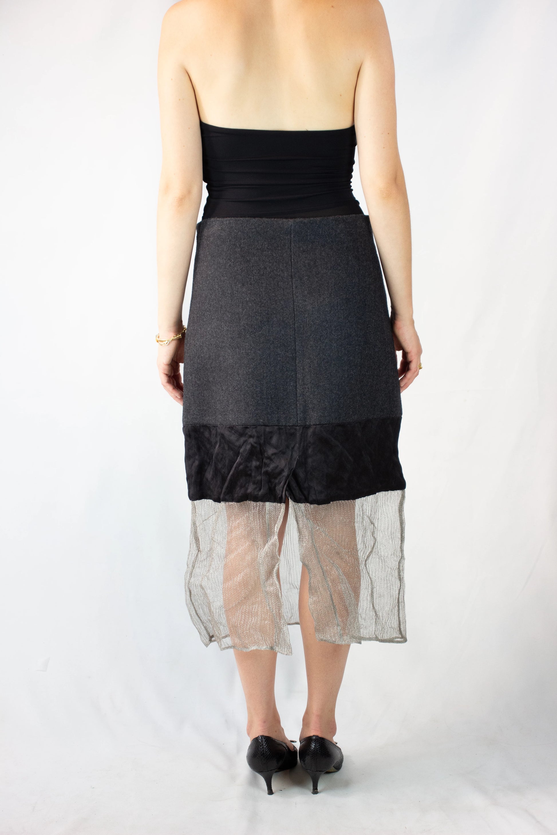 Pencil Skirt with Silk and Metallic Mesh Details FW2022