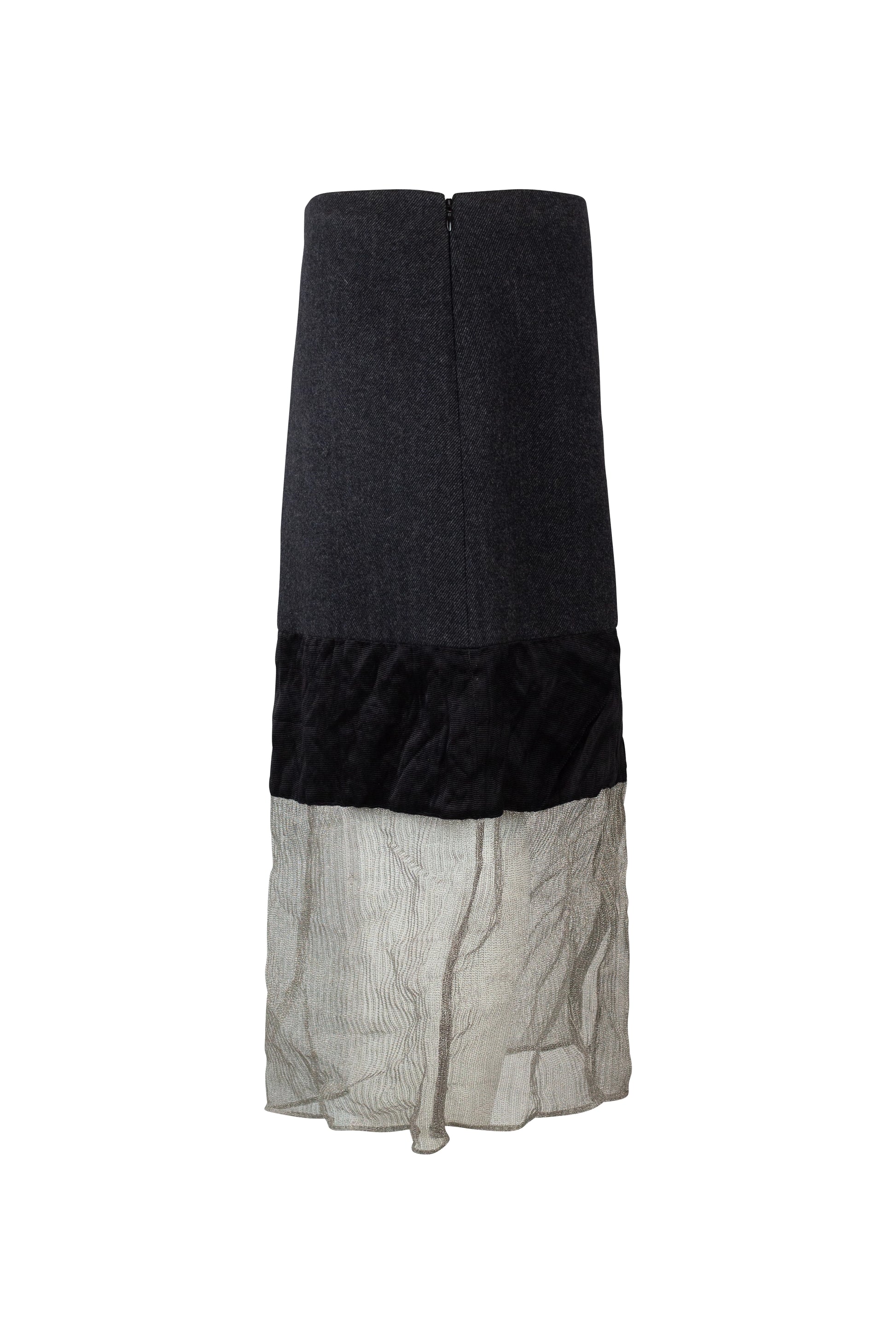 Pencil Skirt with Silk and Metallic Mesh Details FW2022