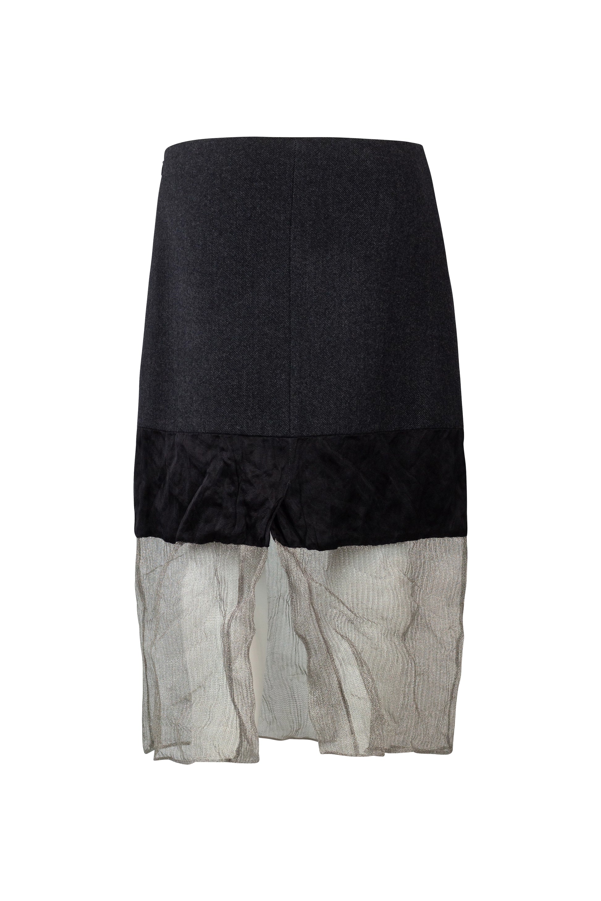Pencil Skirt with Silk and Metallic Mesh Details FW2022