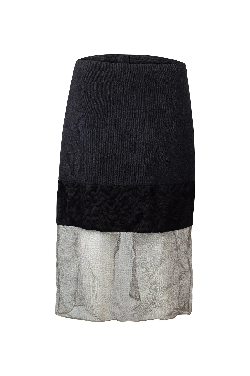 Pencil Skirt with Silk and Metallic Mesh Details FW2022