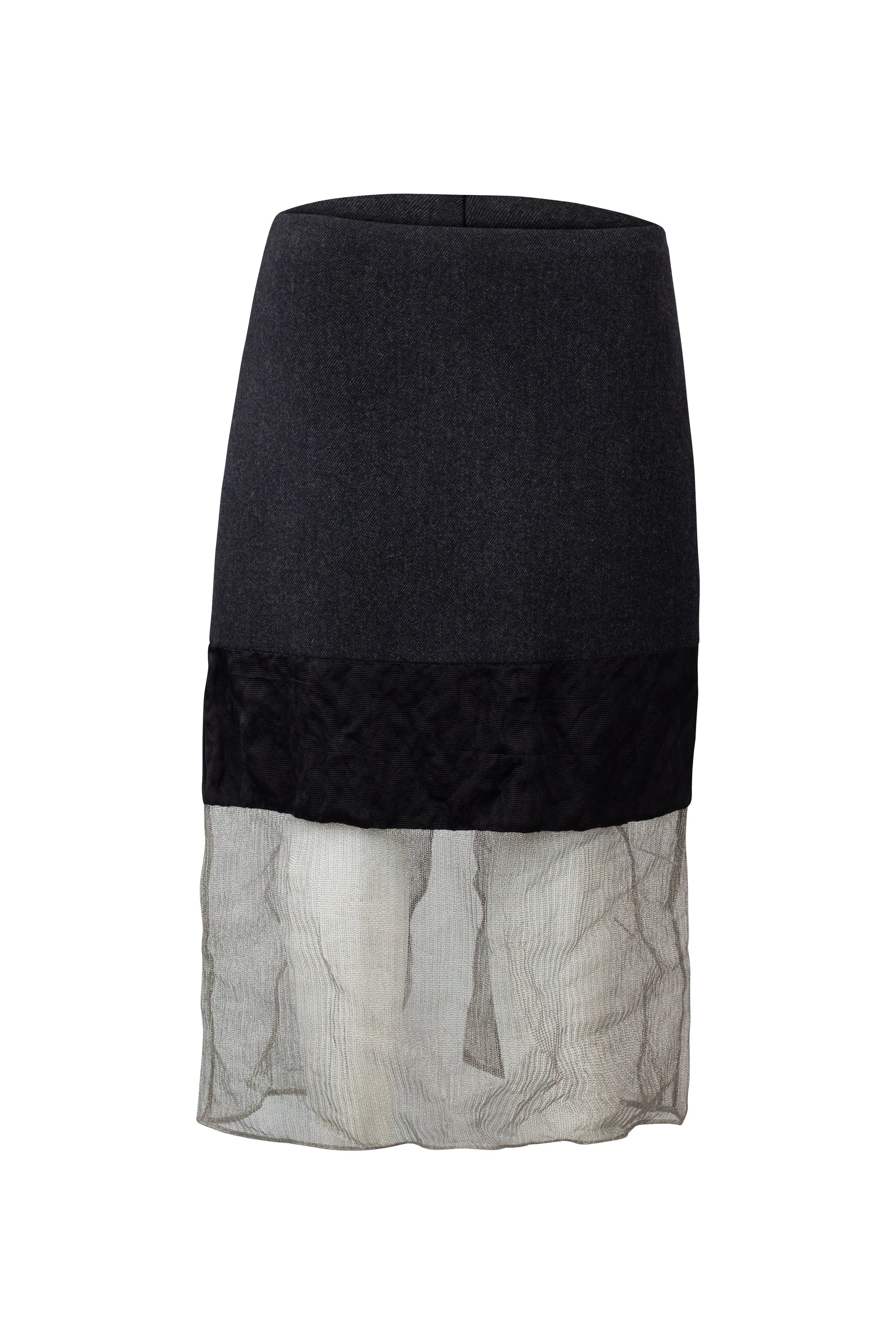 Pencil Skirt with Silk and Metallic Mesh Details FW2022
