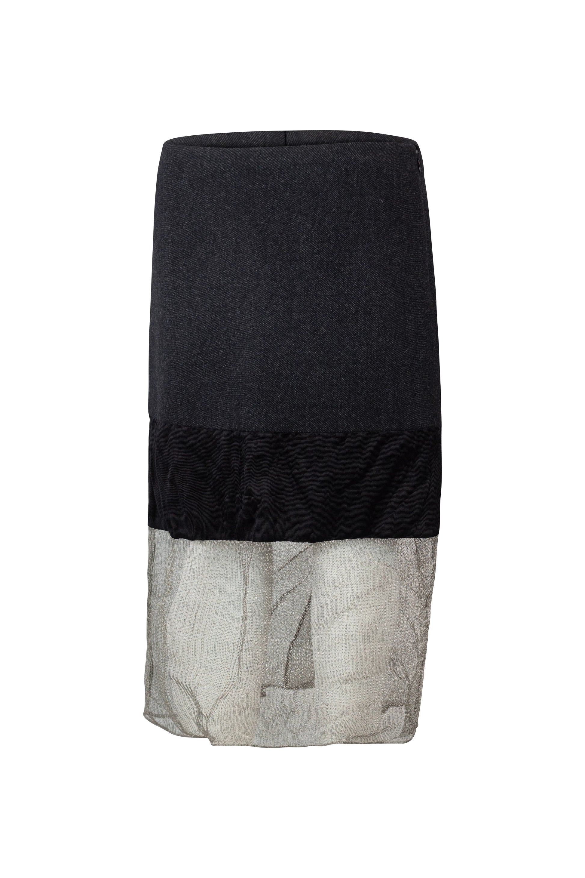 Pencil Skirt with Silk and Metallic Mesh Details FW2022