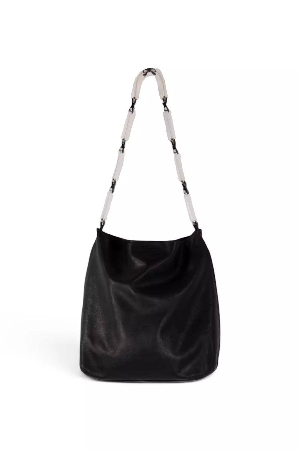 Black Leather Hobo Bag Acetate Chain Handle