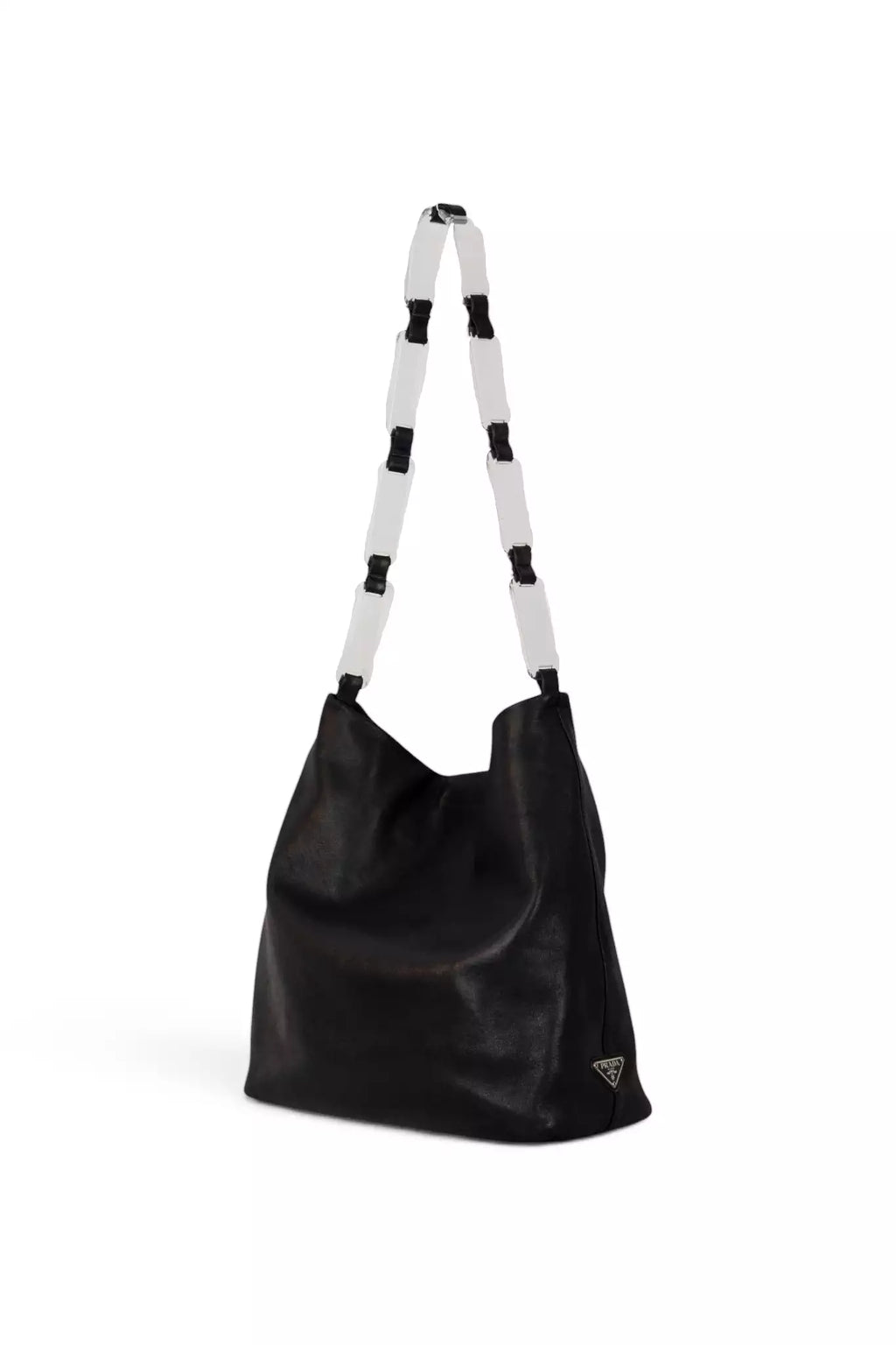 Black Leather Hobo Bag Acetate Chain Handle