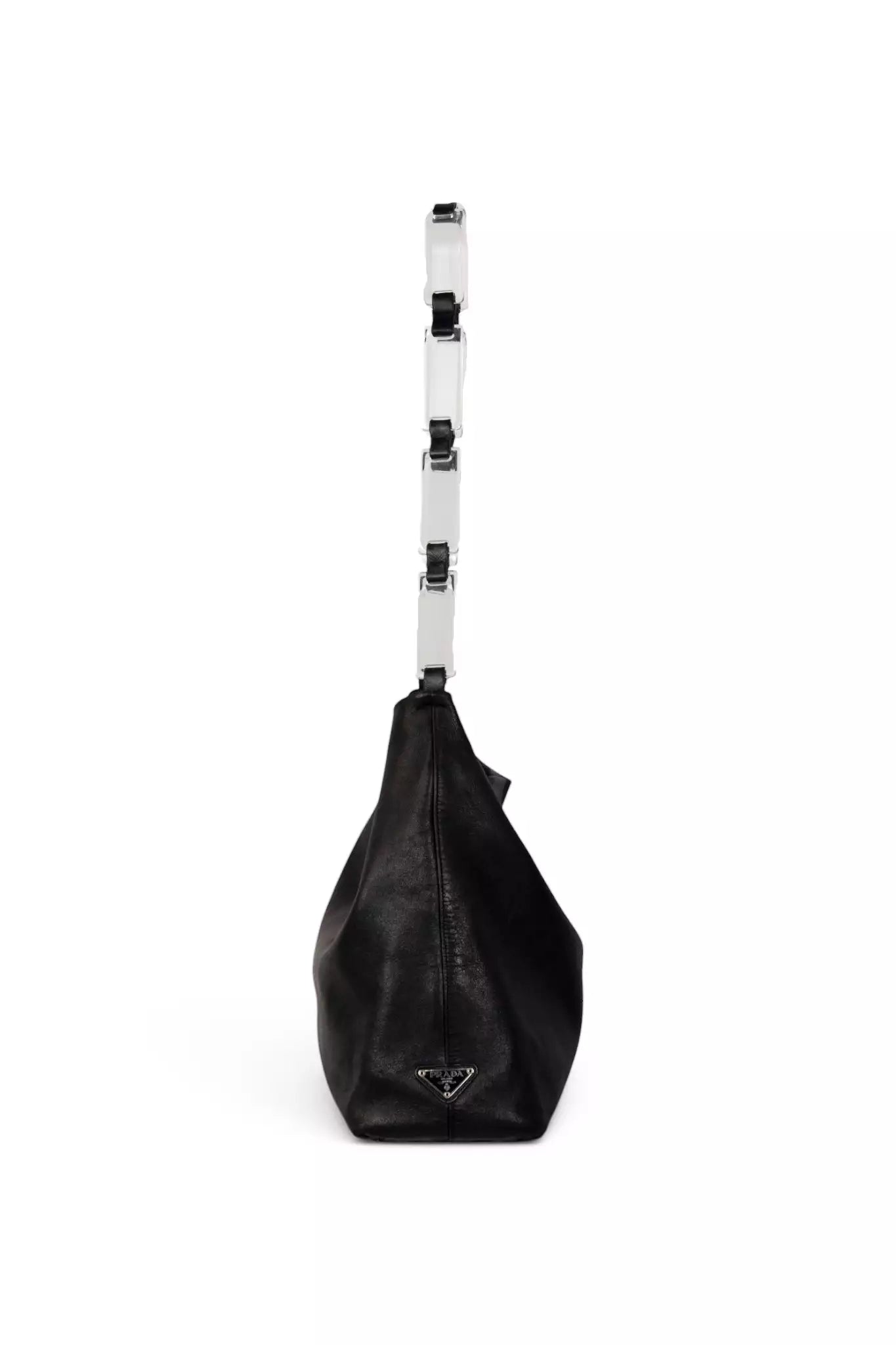 Black Leather Hobo Bag Acetate Chain Handle