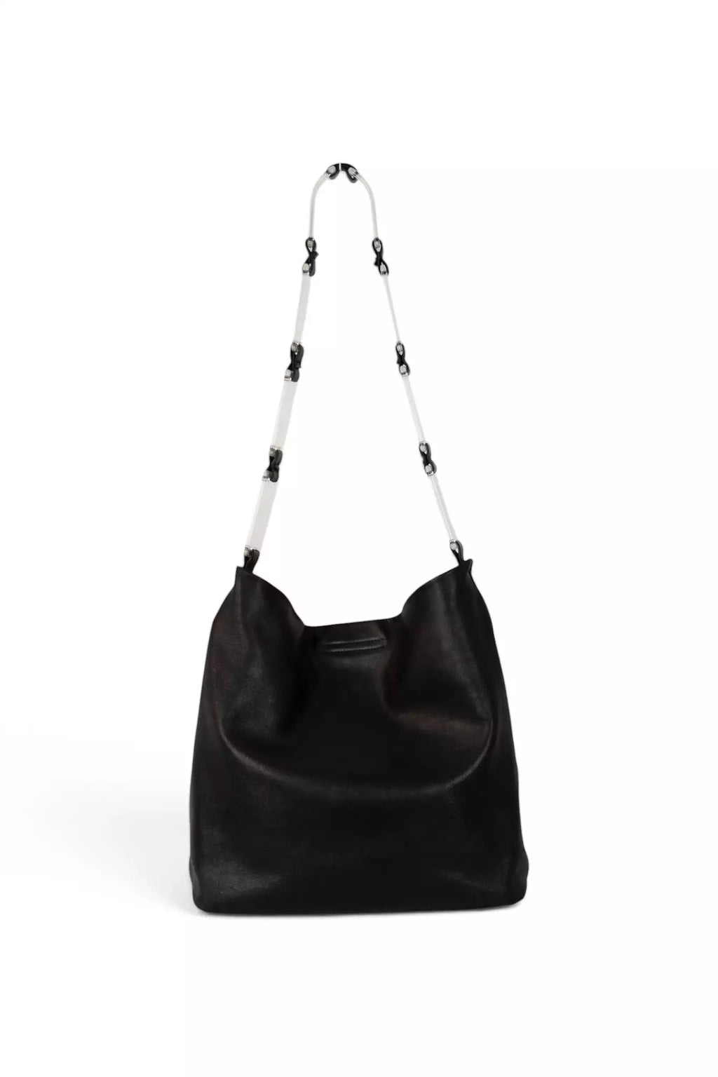 Black Leather Hobo Bag Acetate Chain Handle