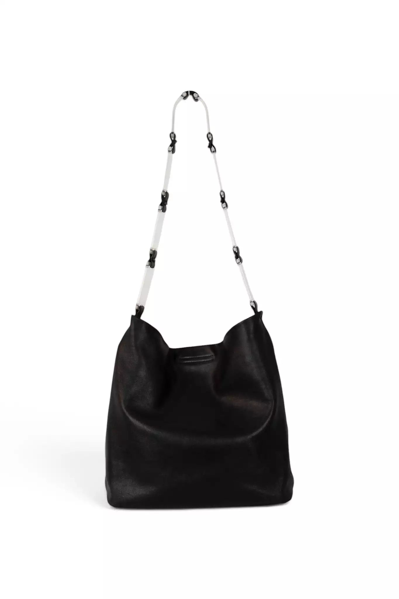 Black Leather Hobo Bag Acetate Chain Handle