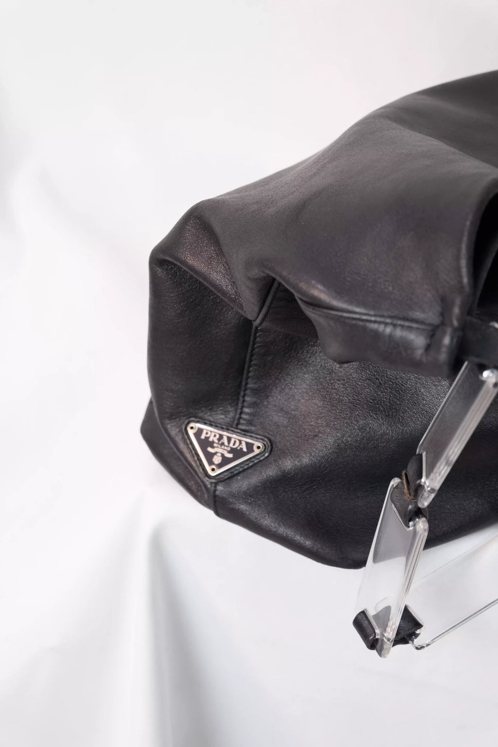 Black Leather Hobo Bag Acetate Chain Handle