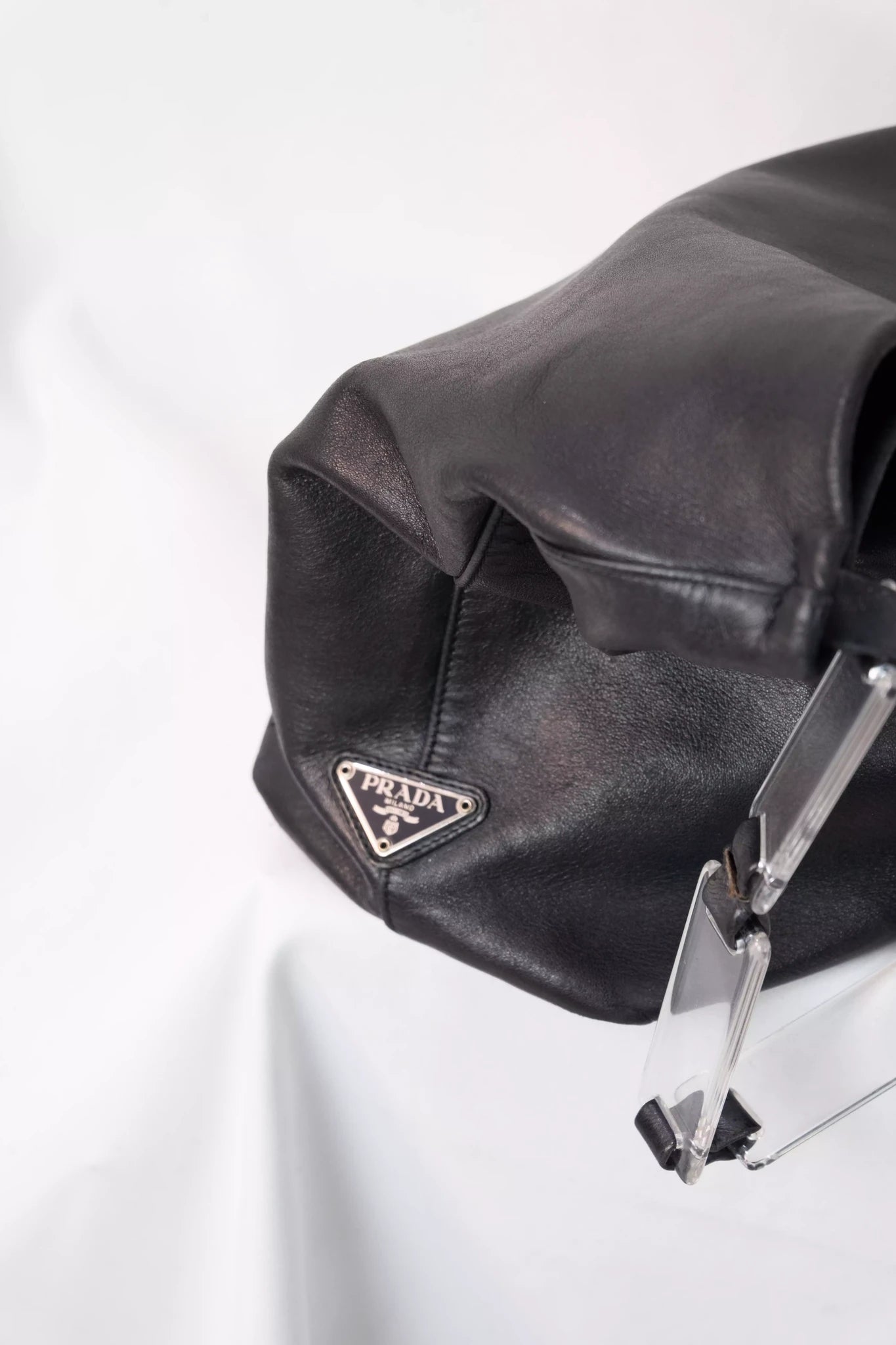 Black Leather Hobo Bag Acetate Chain Handle