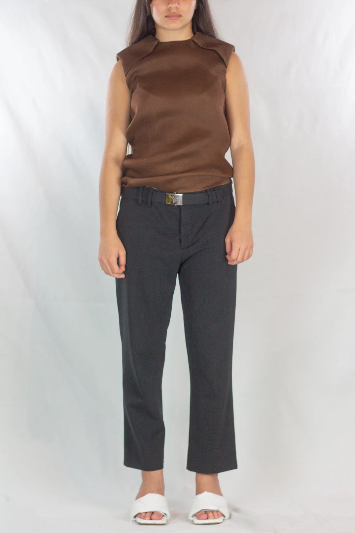 Anthracite Wool Cropped Tapered Trousers