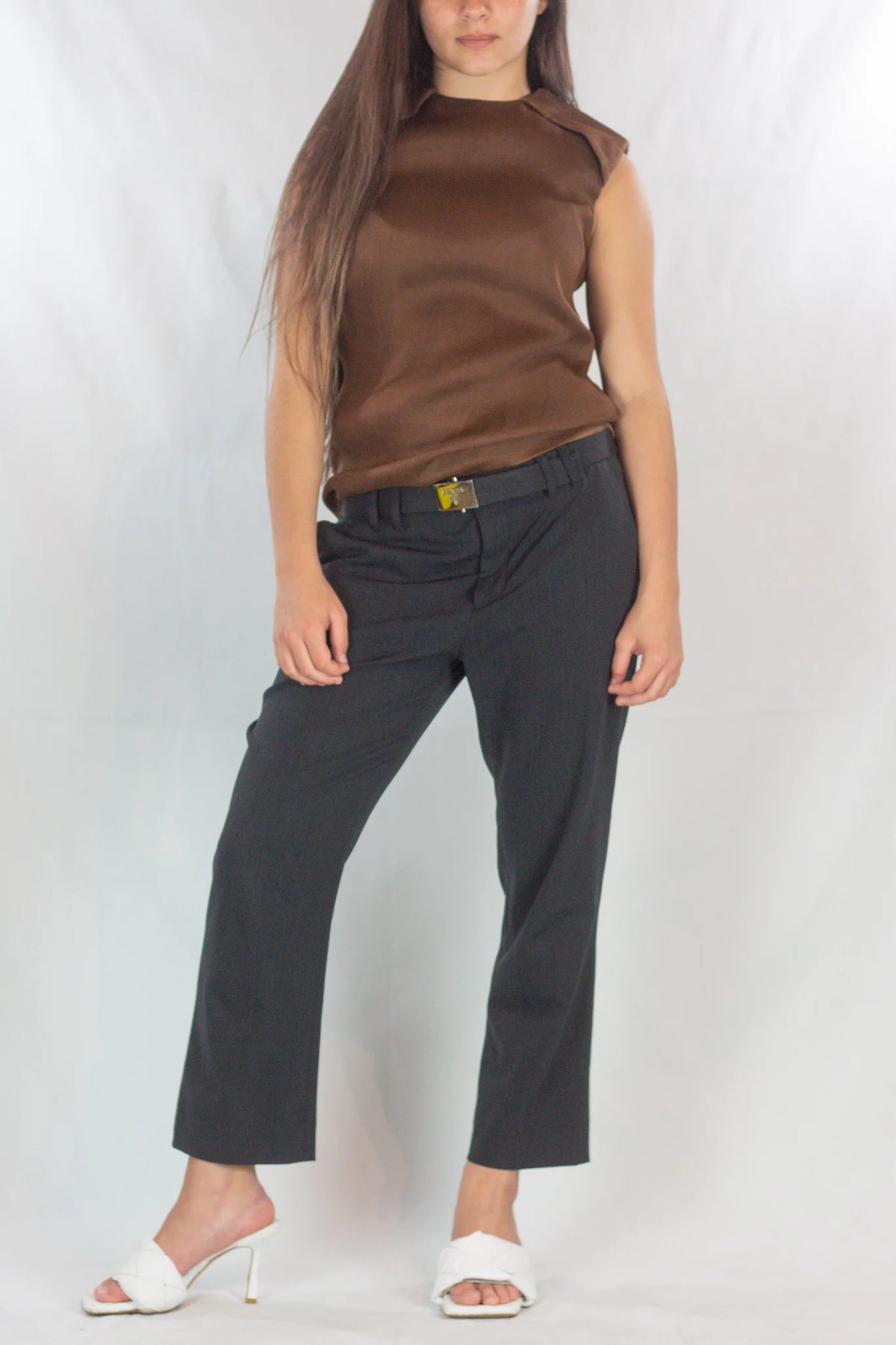 Anthracite Wool Cropped Tapered Trousers