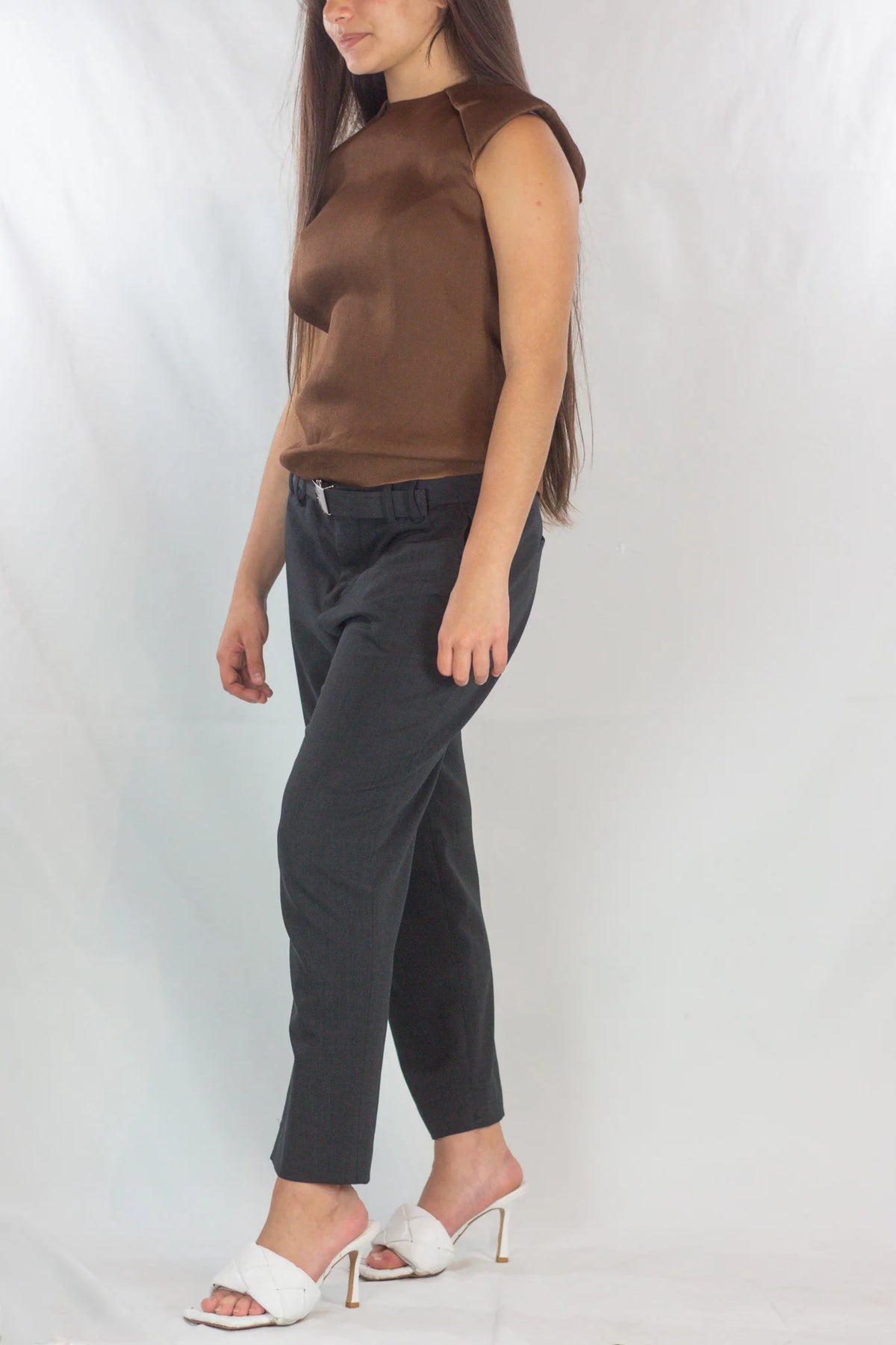 Anthracite Wool Cropped Tapered Trousers