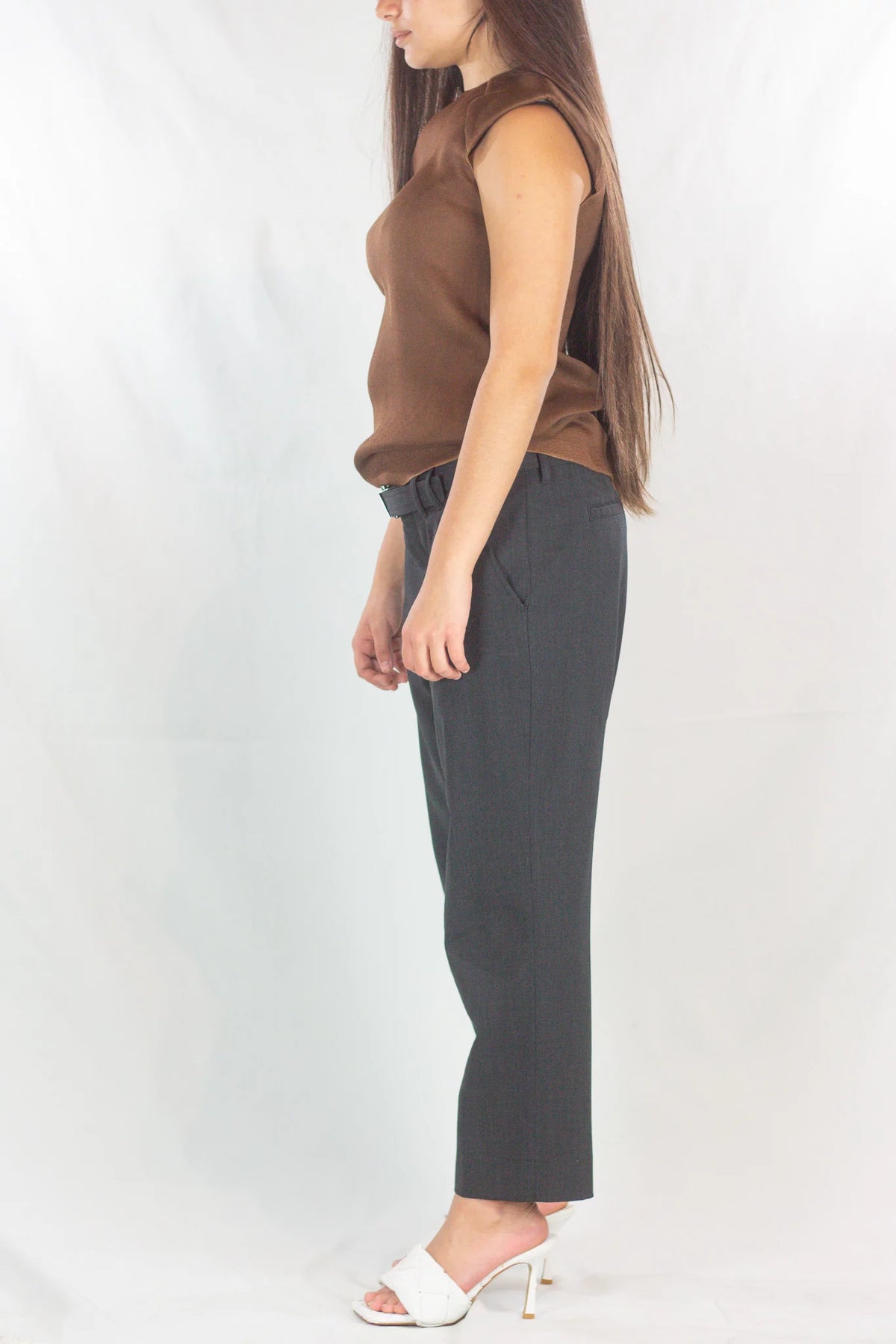 Anthracite Wool Cropped Tapered Trousers