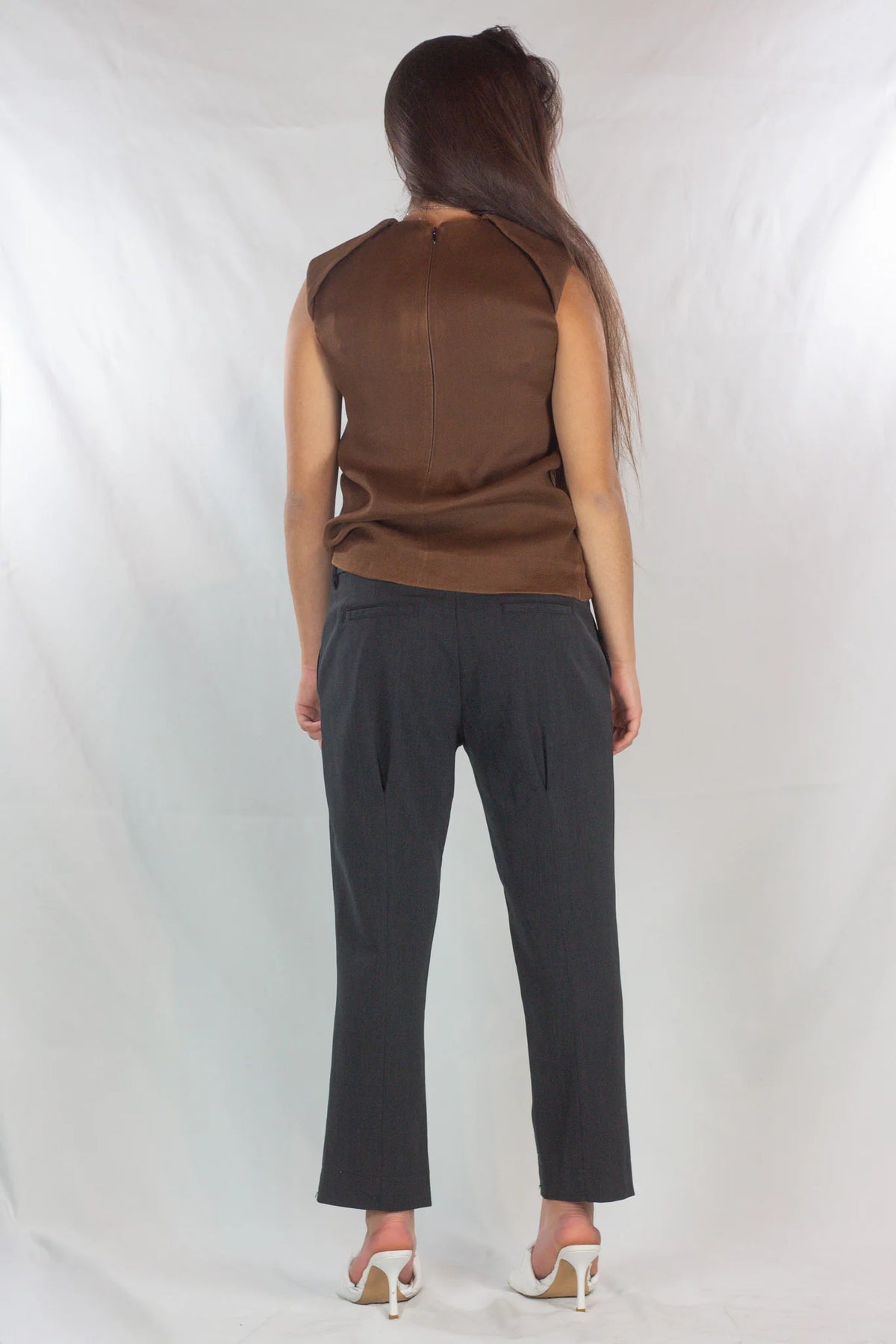 Anthracite Wool Cropped Tapered Trousers