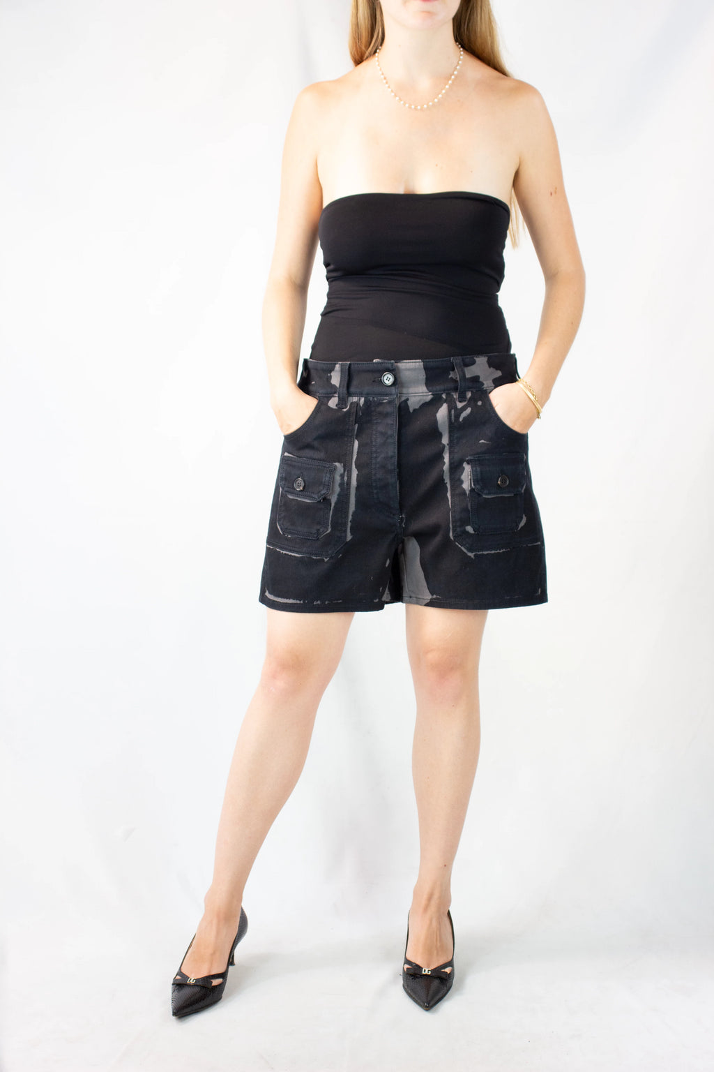 Black Shorts with Grey Print SS2018