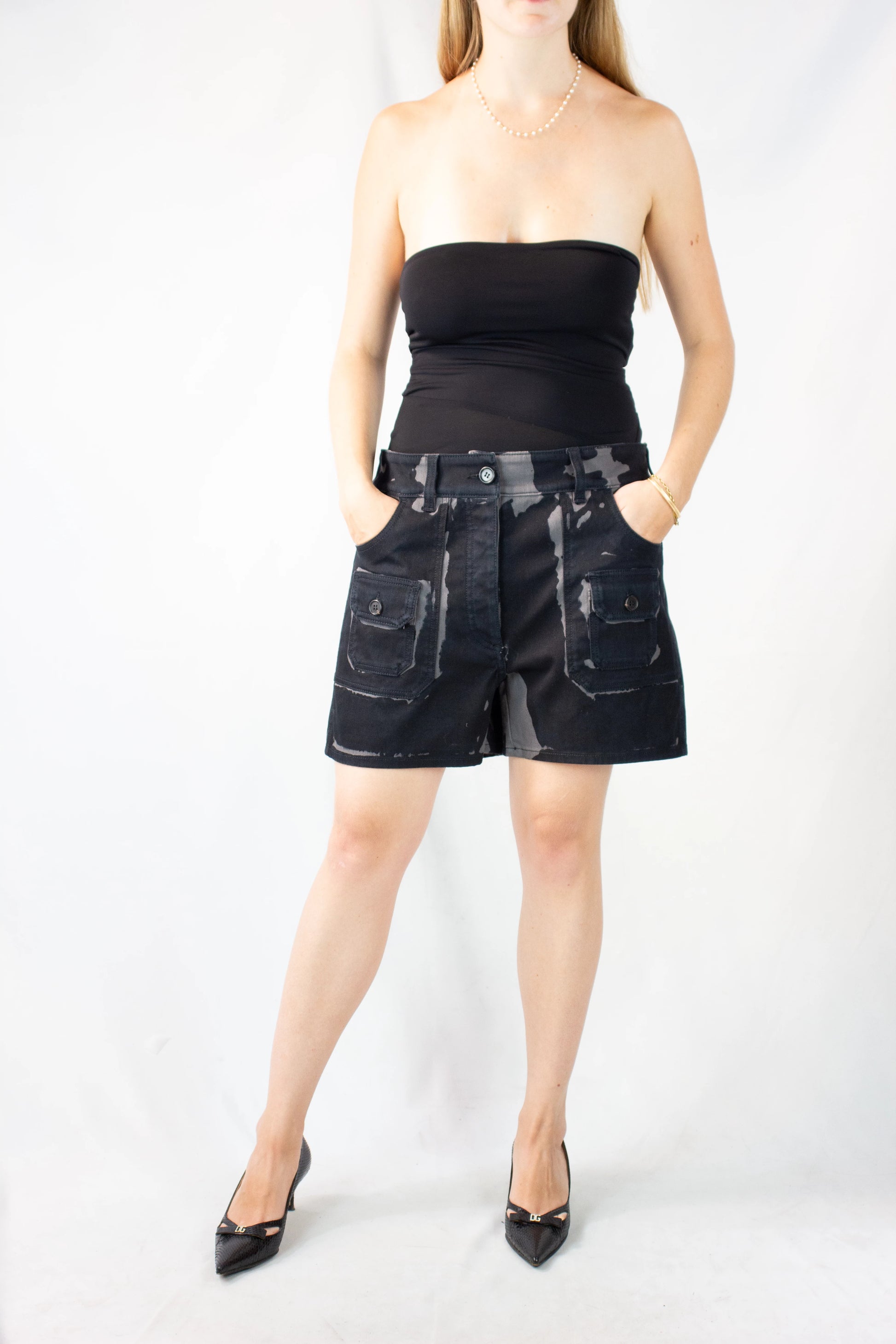 Black Shorts with Grey Print SS2018