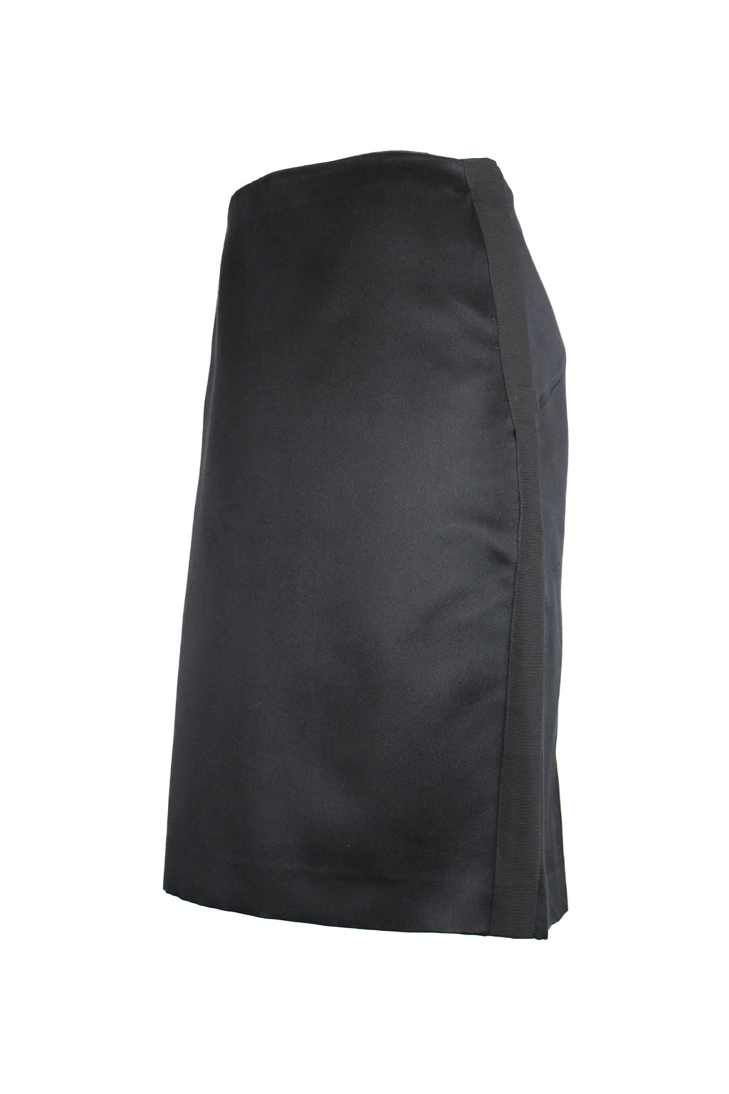 Black silk gabardine skirt with grosgrain side bands