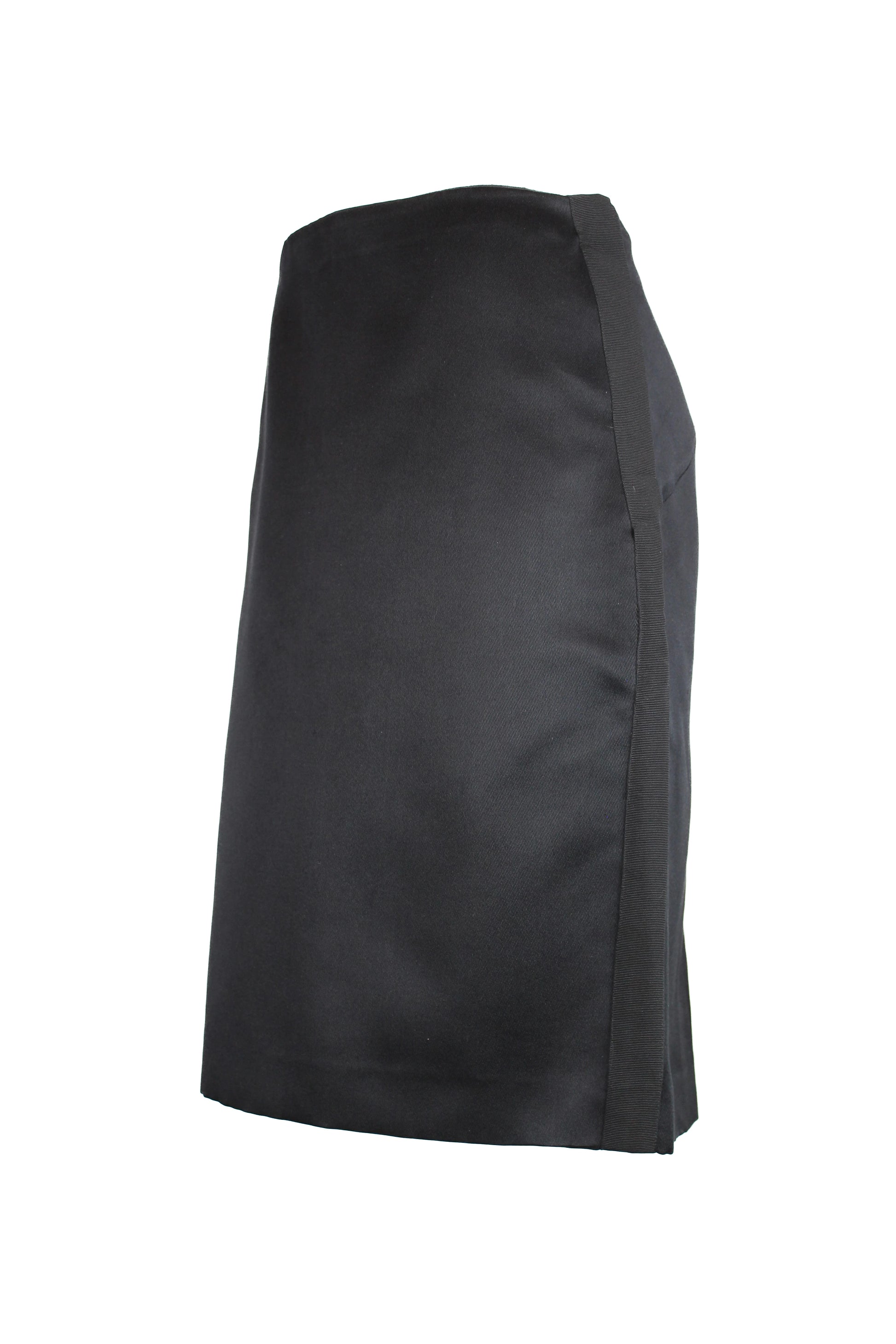 Black silk gabardine skirt with grosgrain side bands