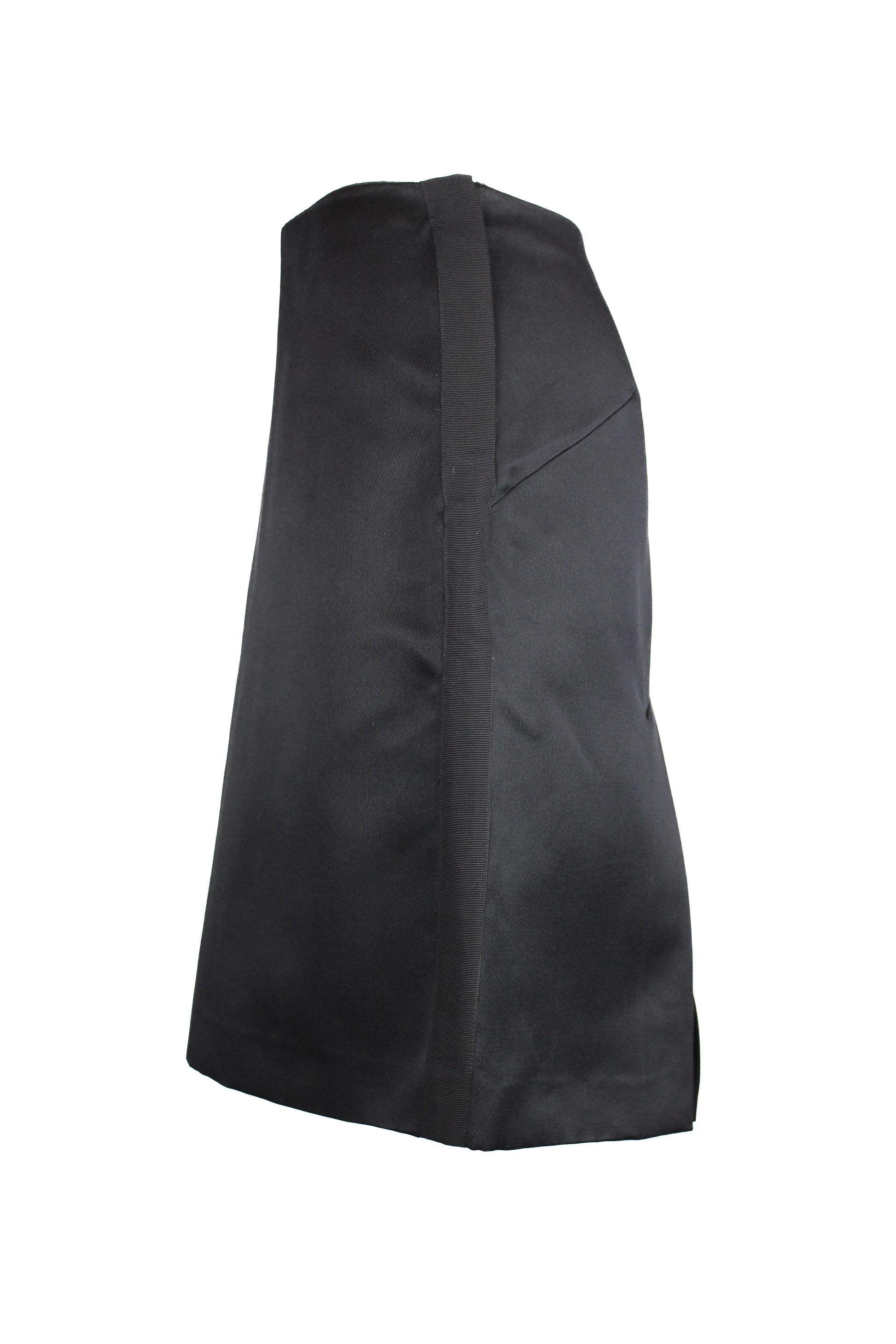 Black silk gabardine skirt with grosgrain side bands