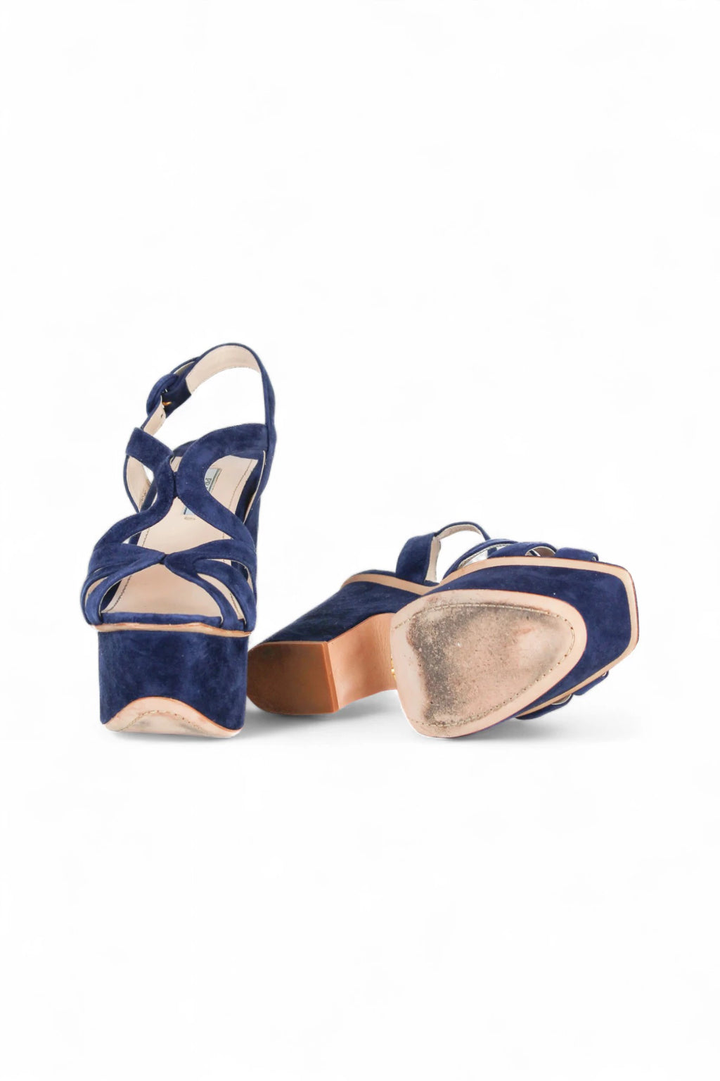 Blue Suede Sandals with Block Heel