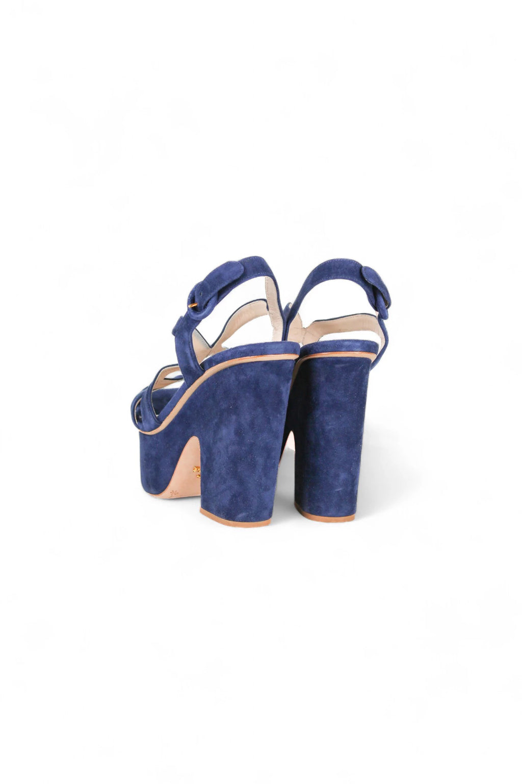 Blue Suede Sandals with Block Heel