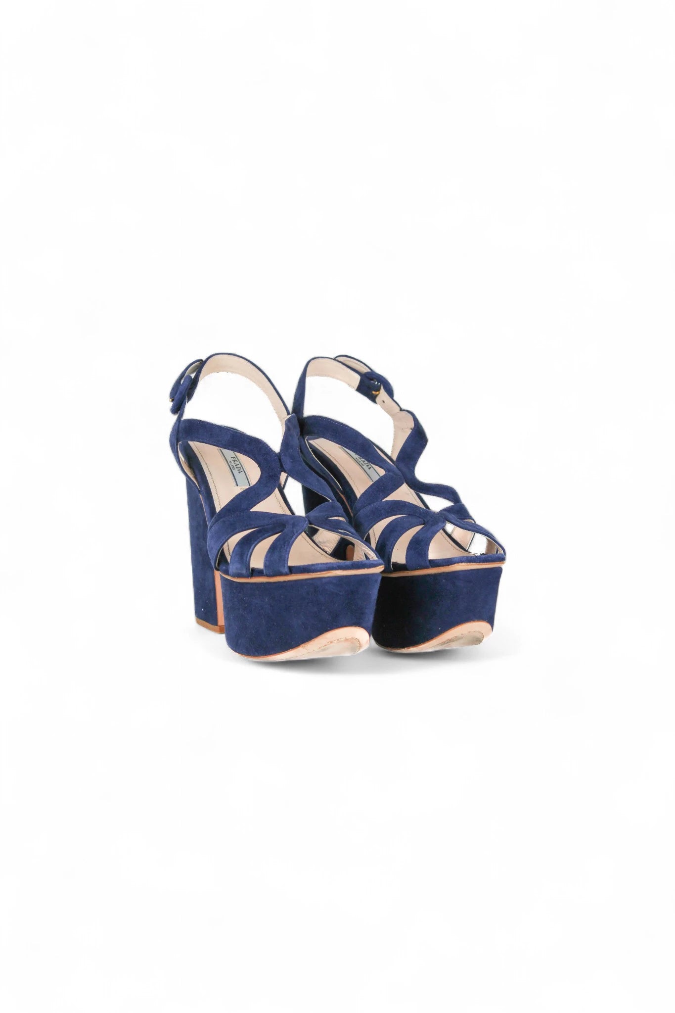 Blue Suede Sandals with Block Heel