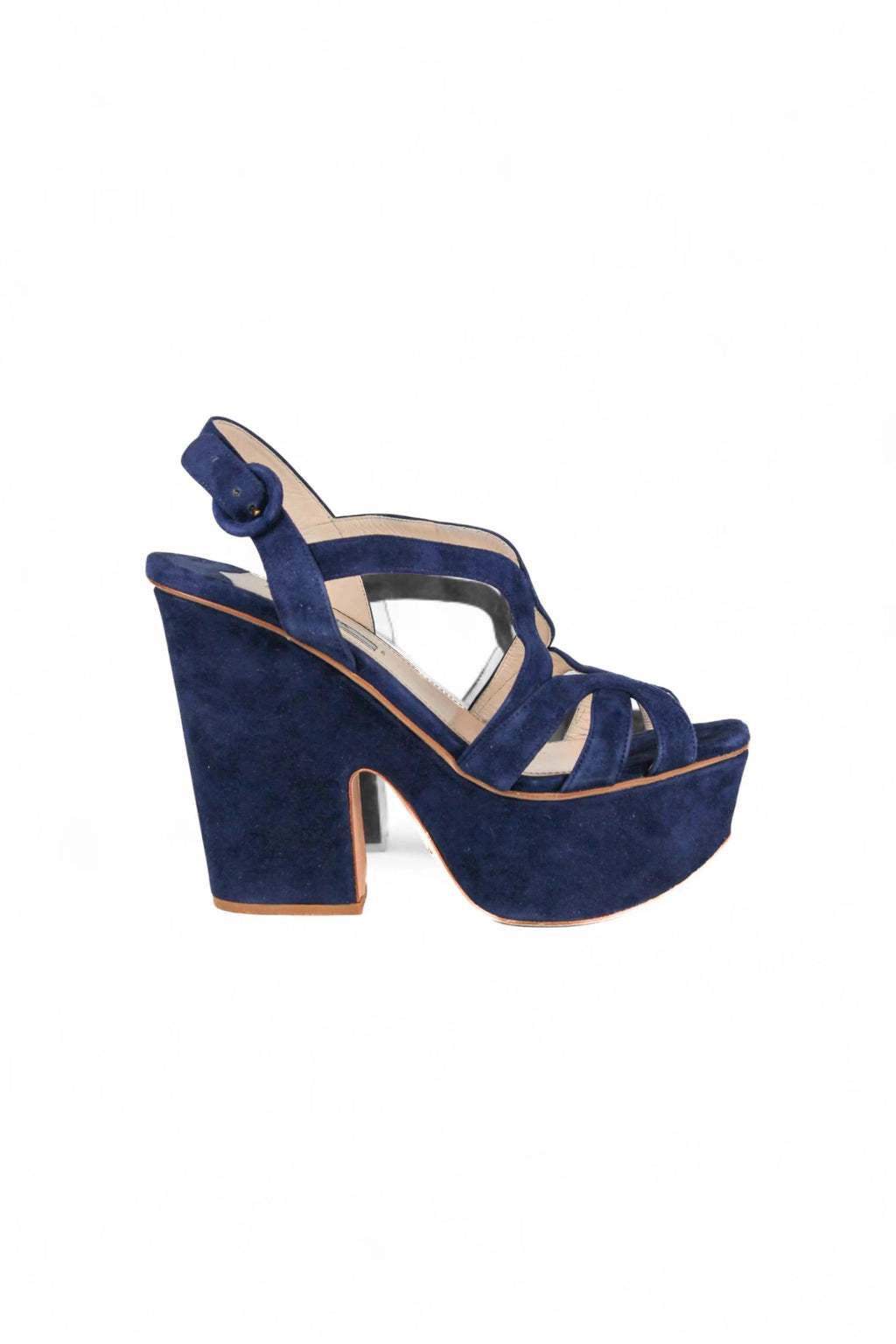 Blue Suede Sandals with Block Heel