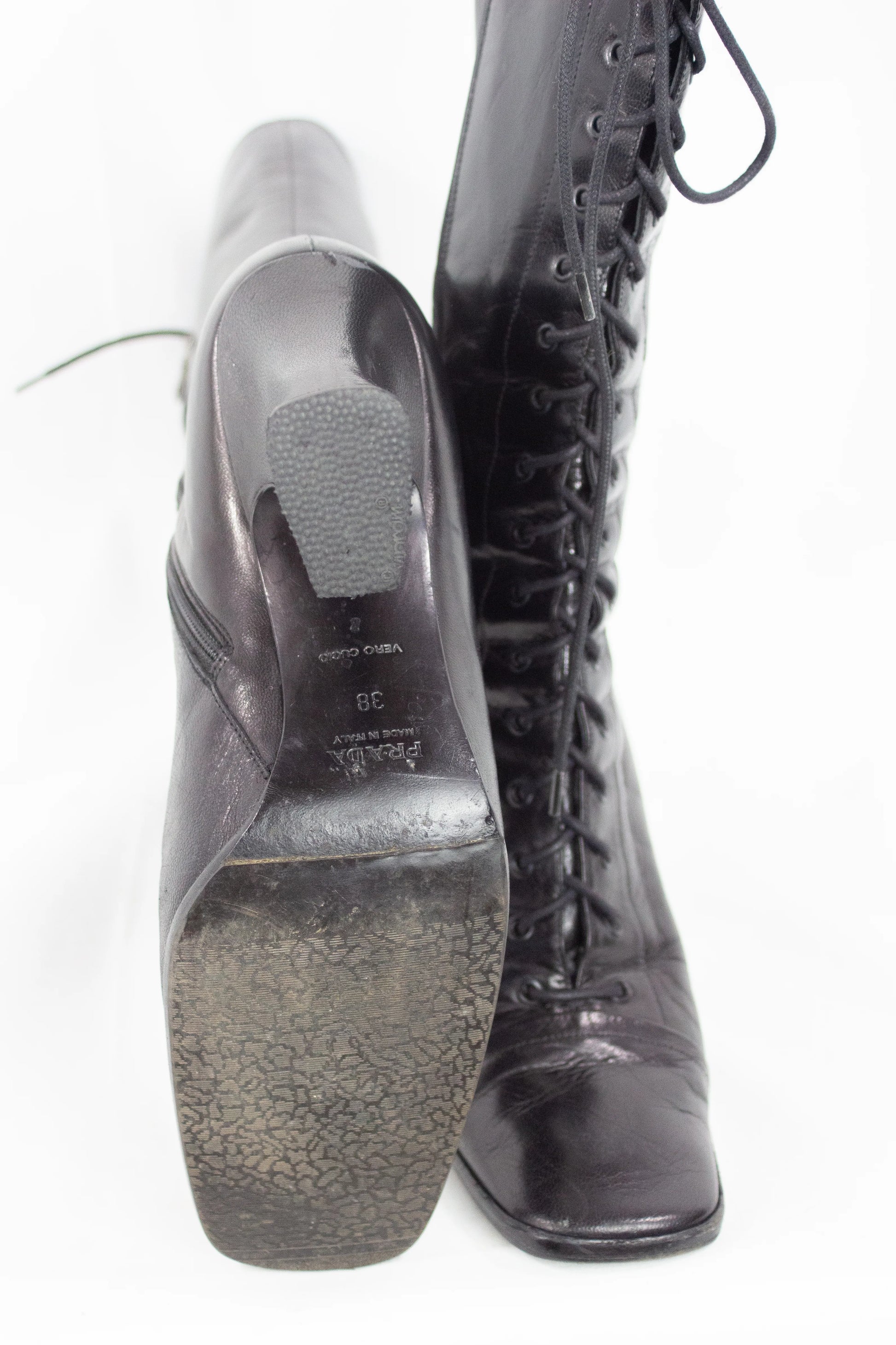 Black leather lace-up boots FW2001