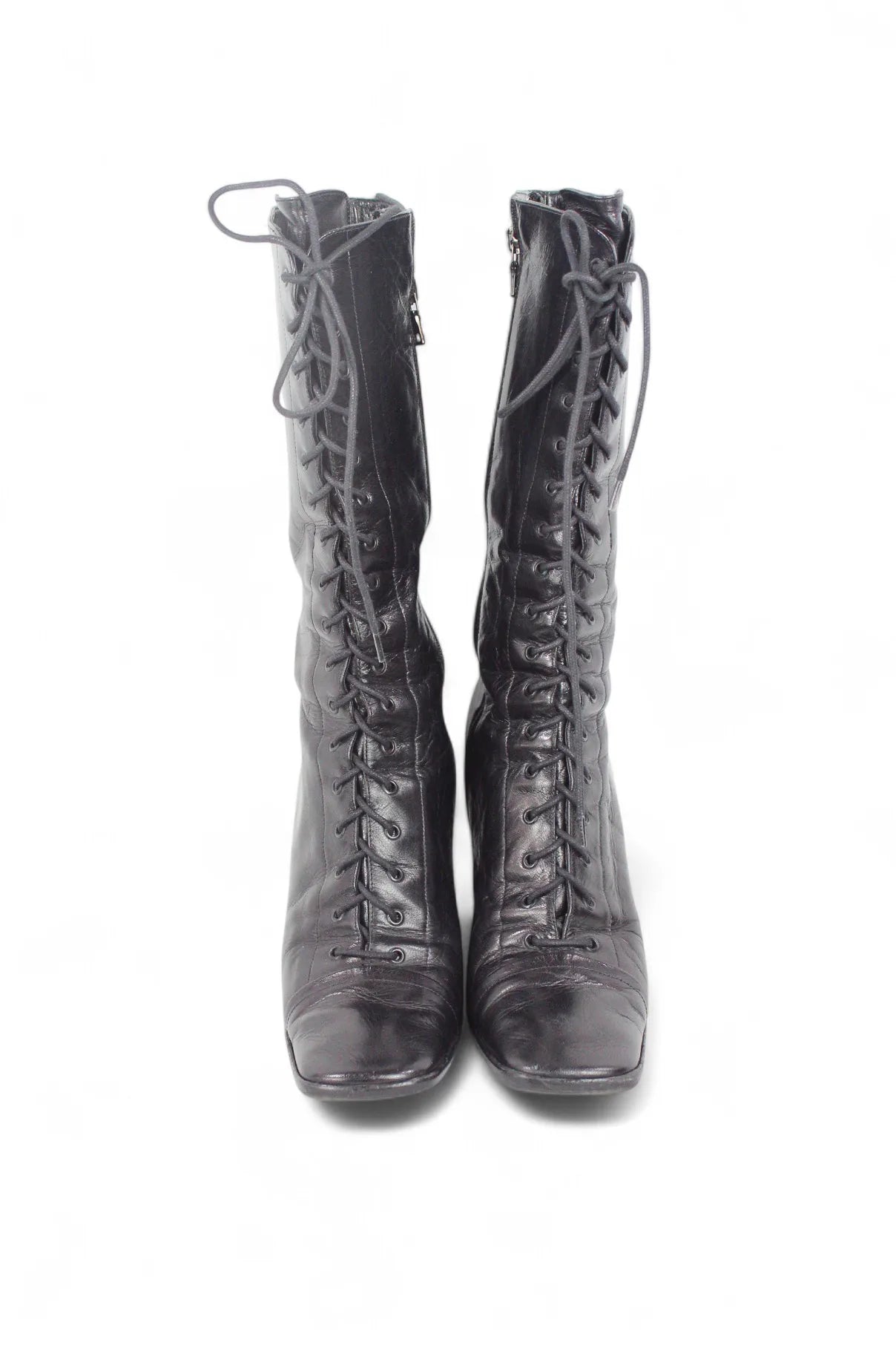 Black leather lace-up boots FW2001