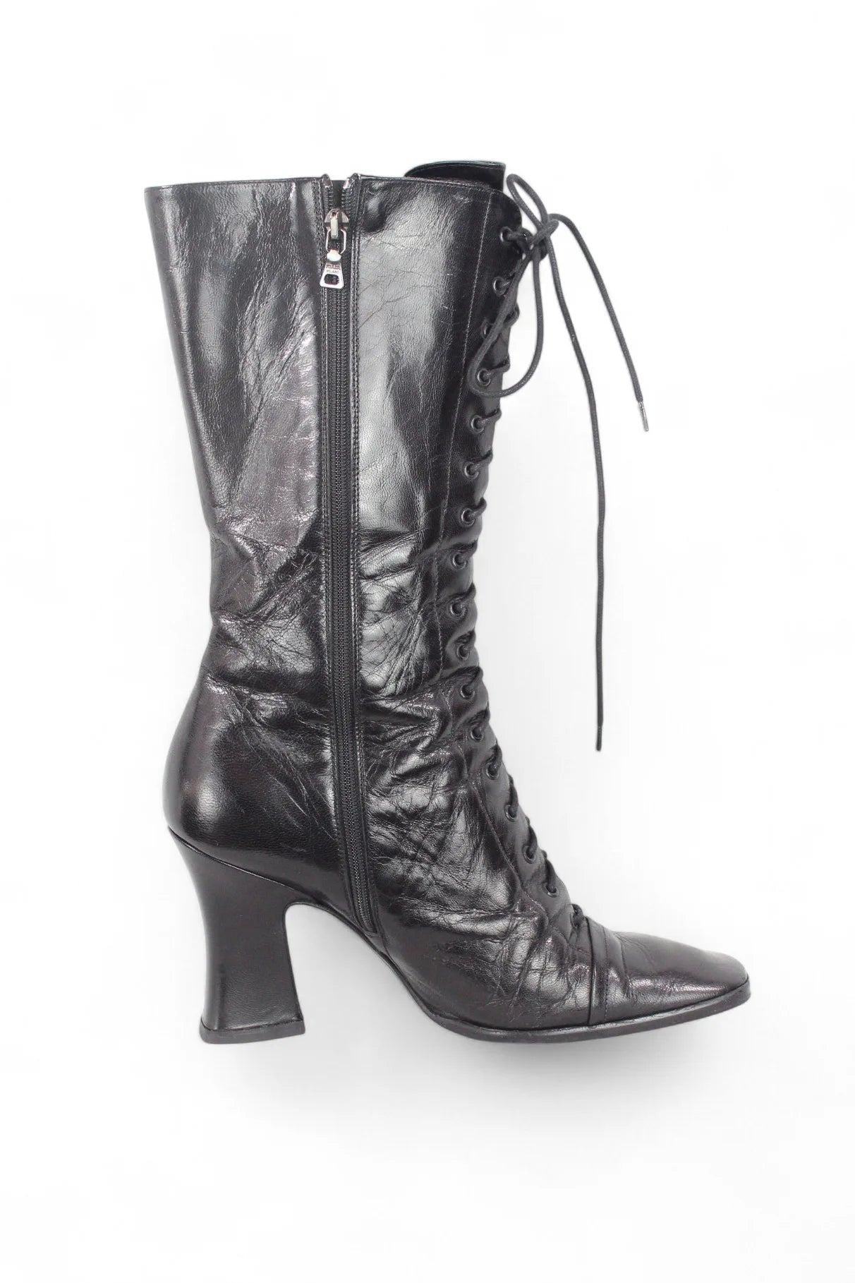 Black leather lace-up boots FW2001