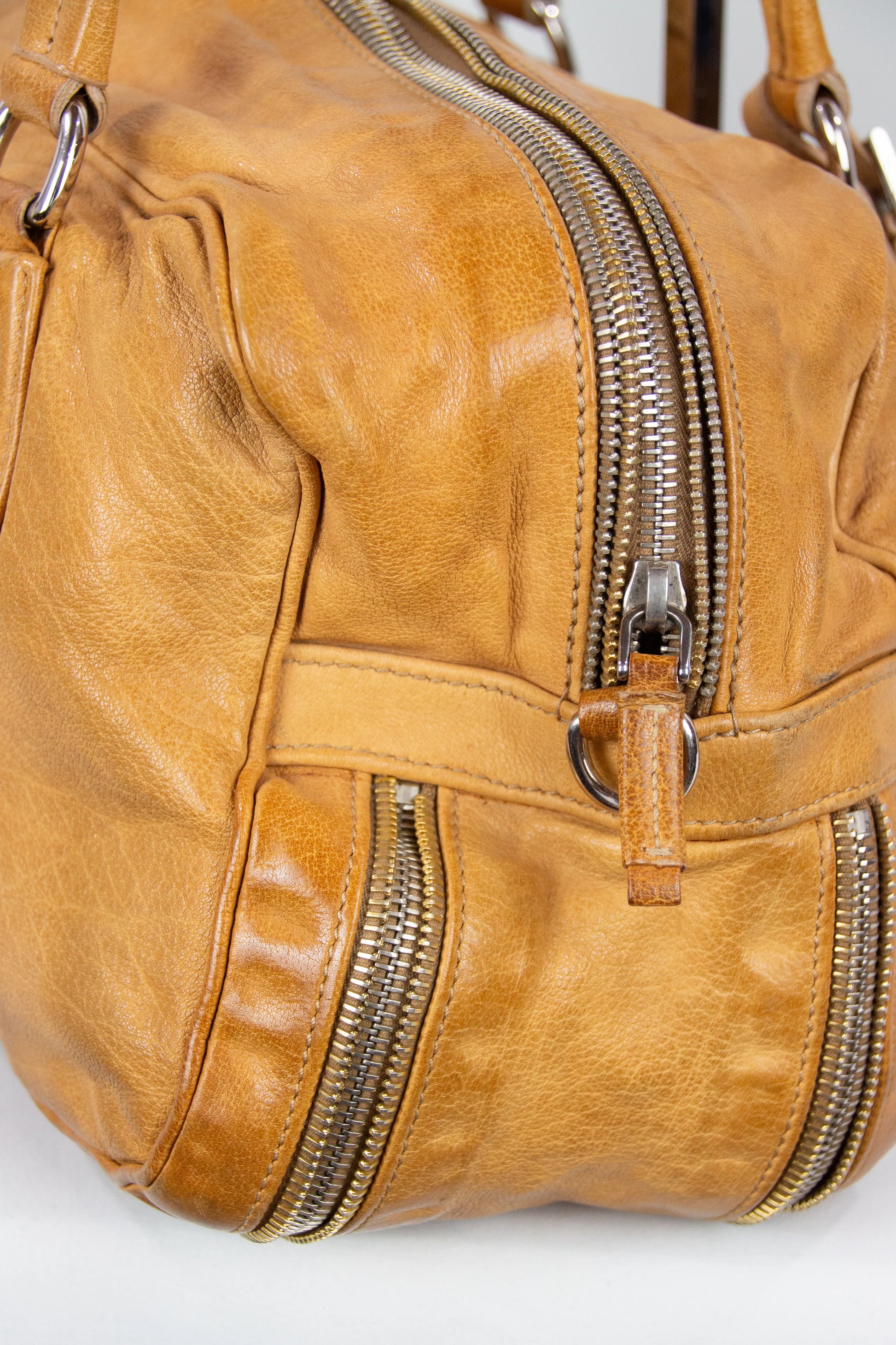 Tan bowling shoulder bag