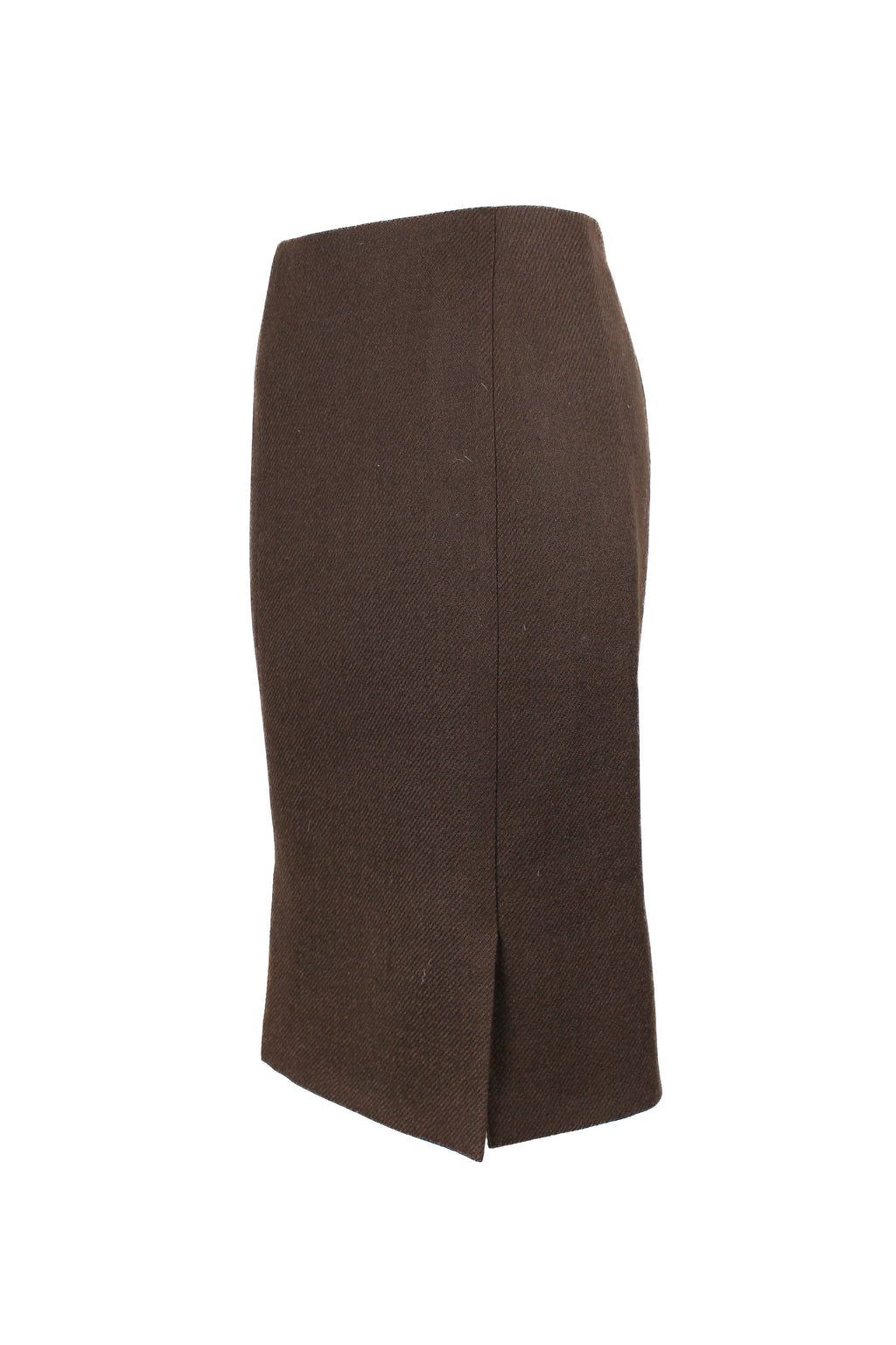 Brown wool high-rise pencil skirt