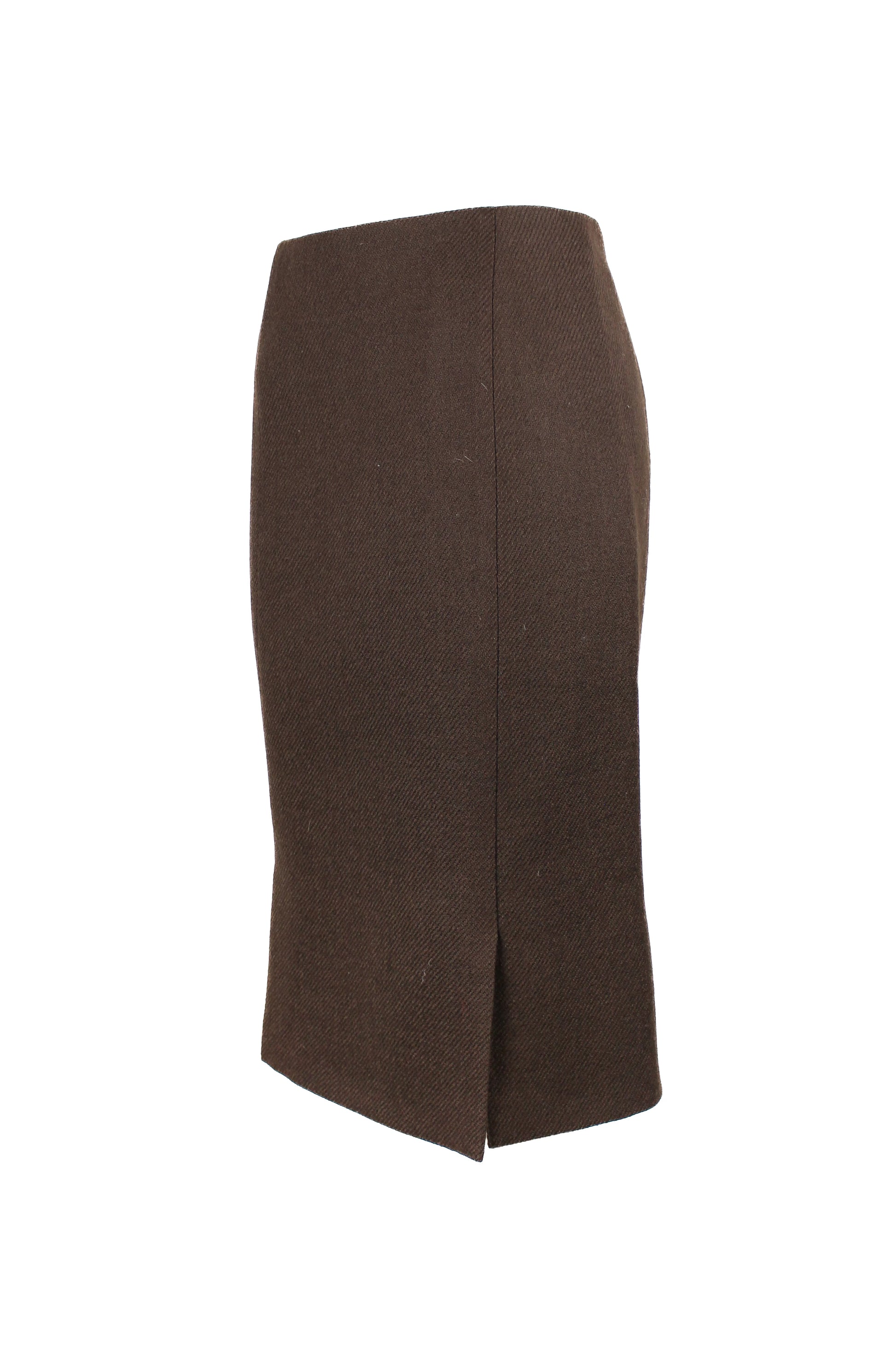 Brown wool high-rise pencil skirt