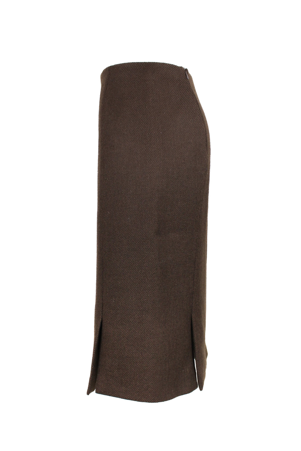 Brown wool high-rise pencil skirt