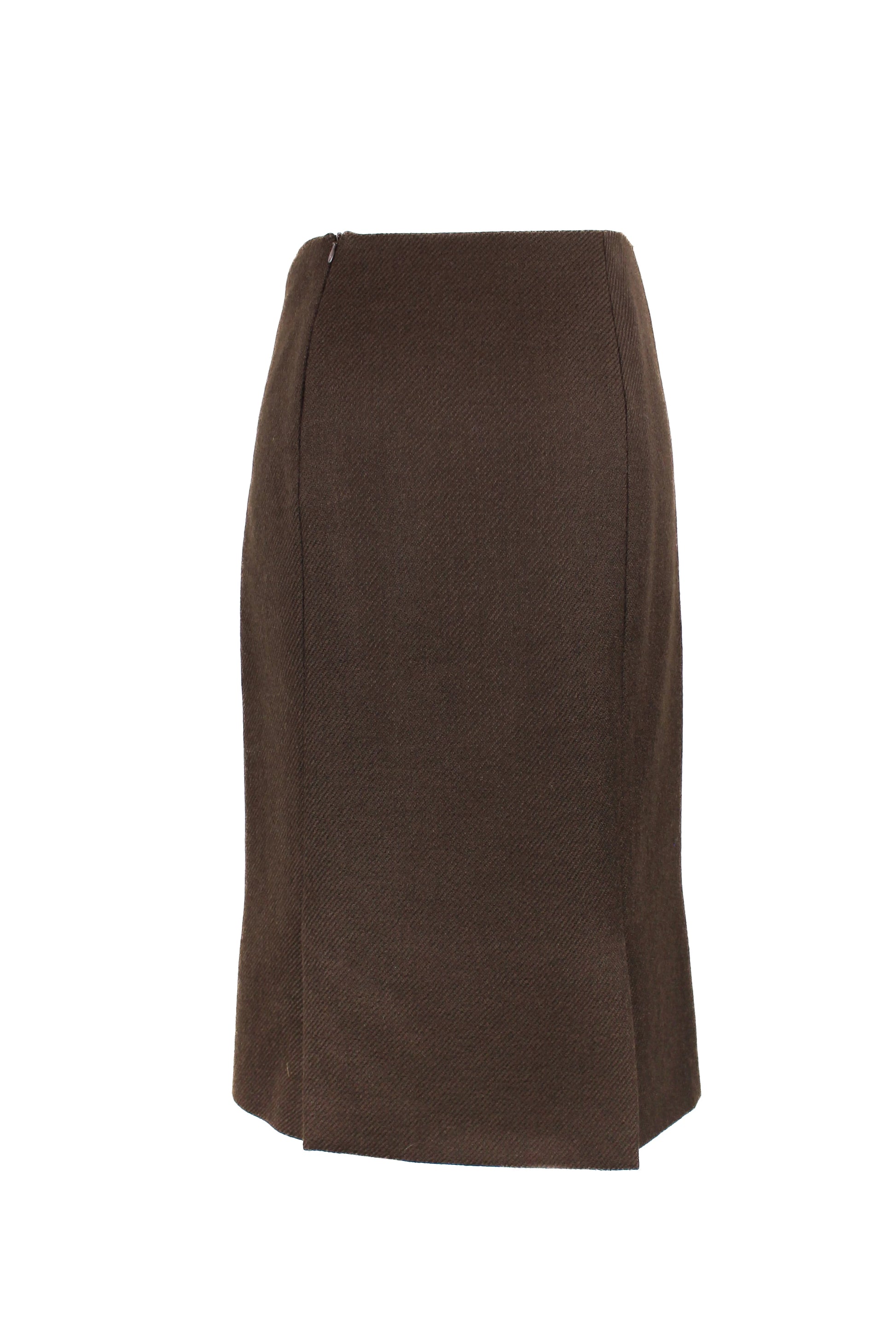 Brown wool high-rise pencil skirt