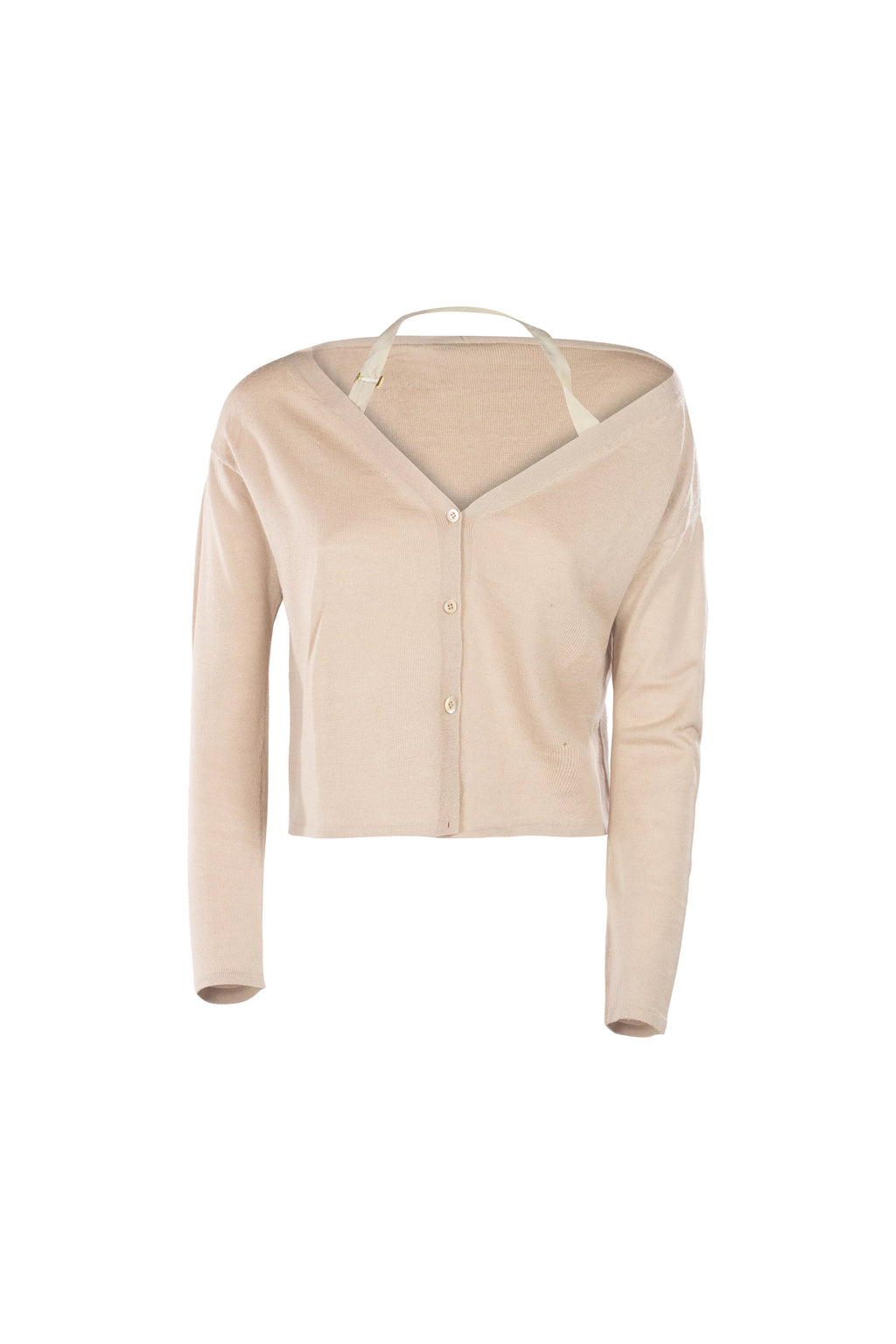 Cashmere Cardigan with Silk Neck Ribbon