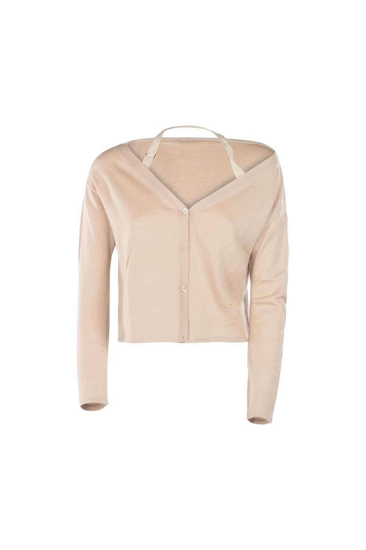 Cashmere Cardigan with Silk Neck Ribbon
