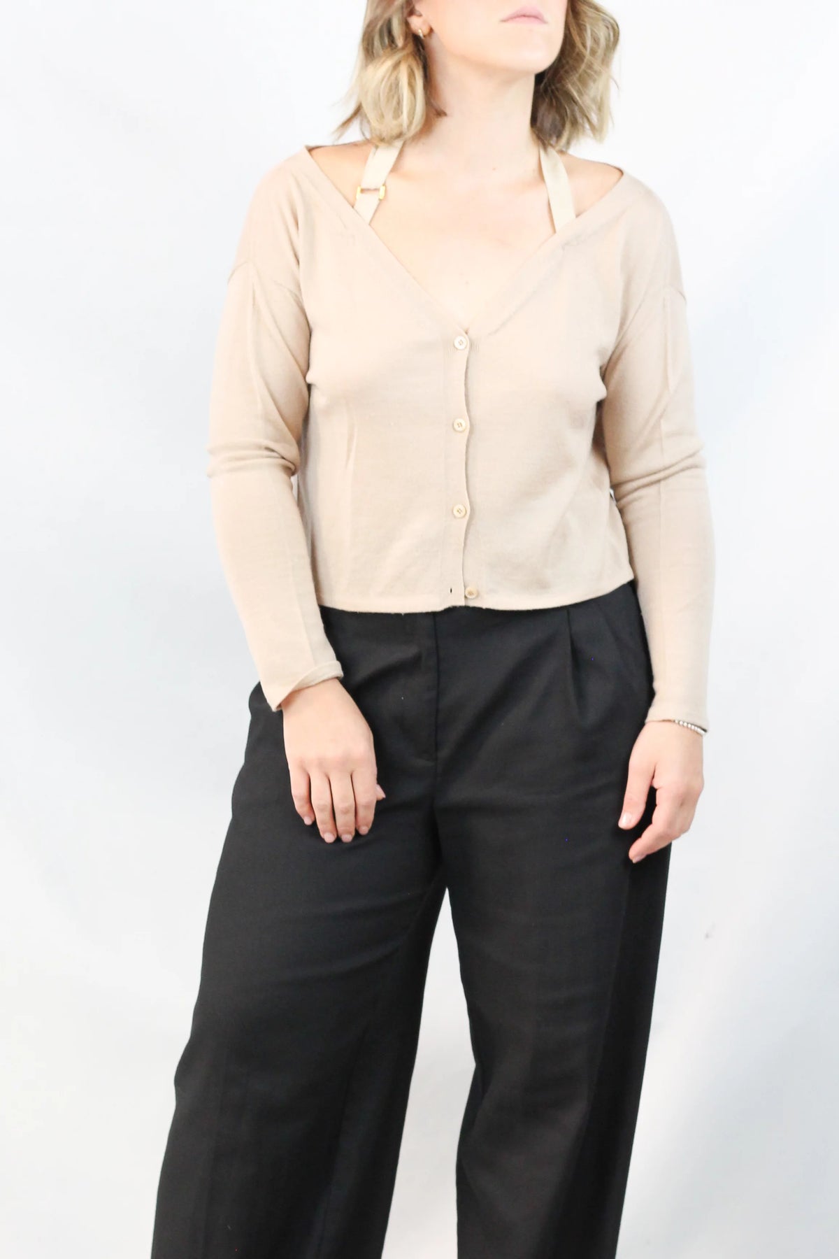 Cashmere Cardigan with Silk Neck Ribbon