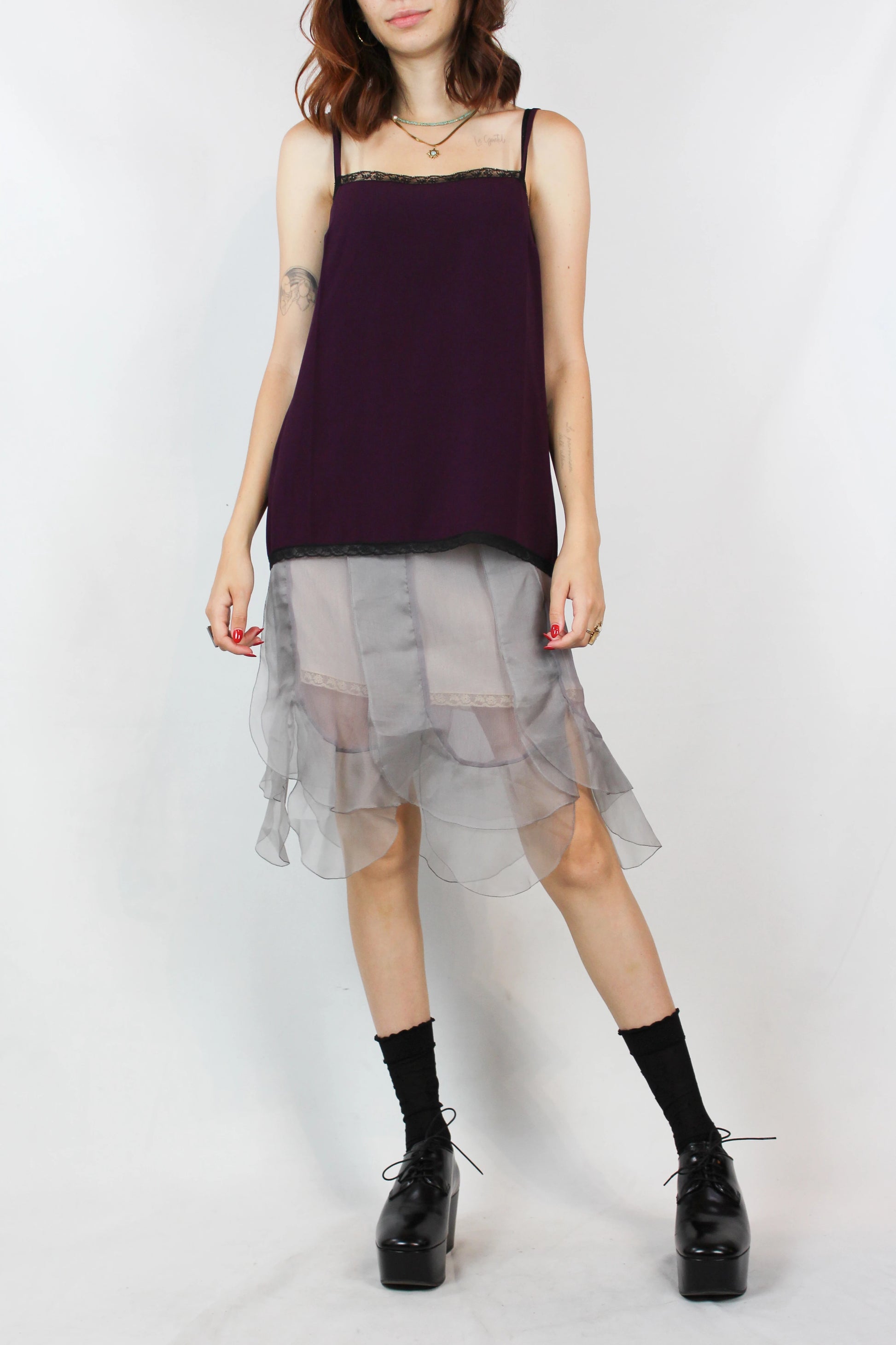 Silk chiffon skirt with lace trimmed underskirt Cruise2018